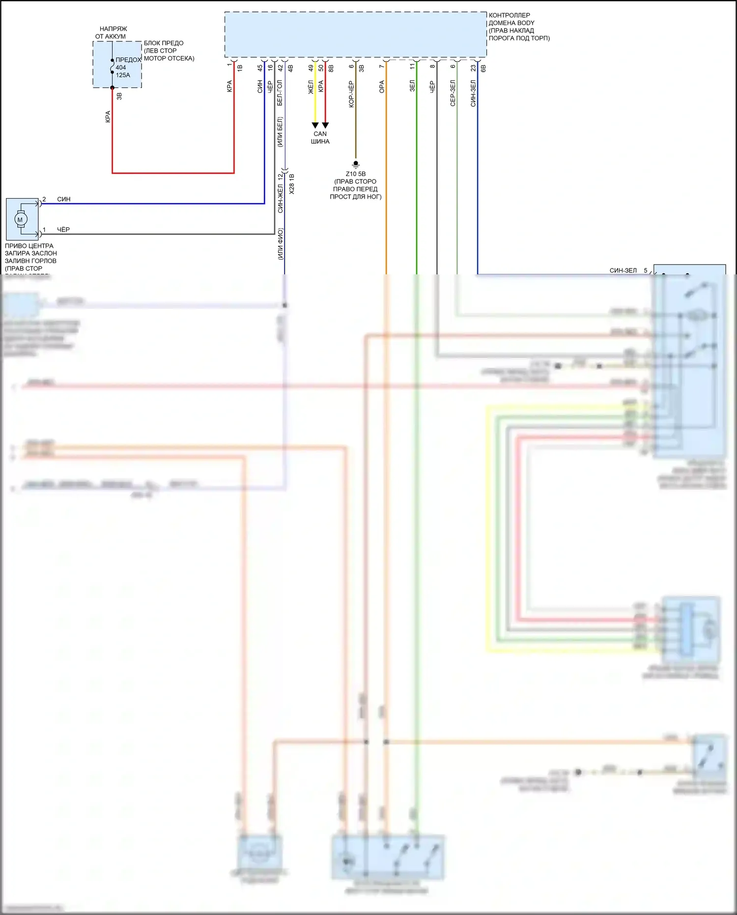 X1 BMW F48 (2015-2019): Электросхема открытия багажника и лючка топливного бака (2 из 2) 