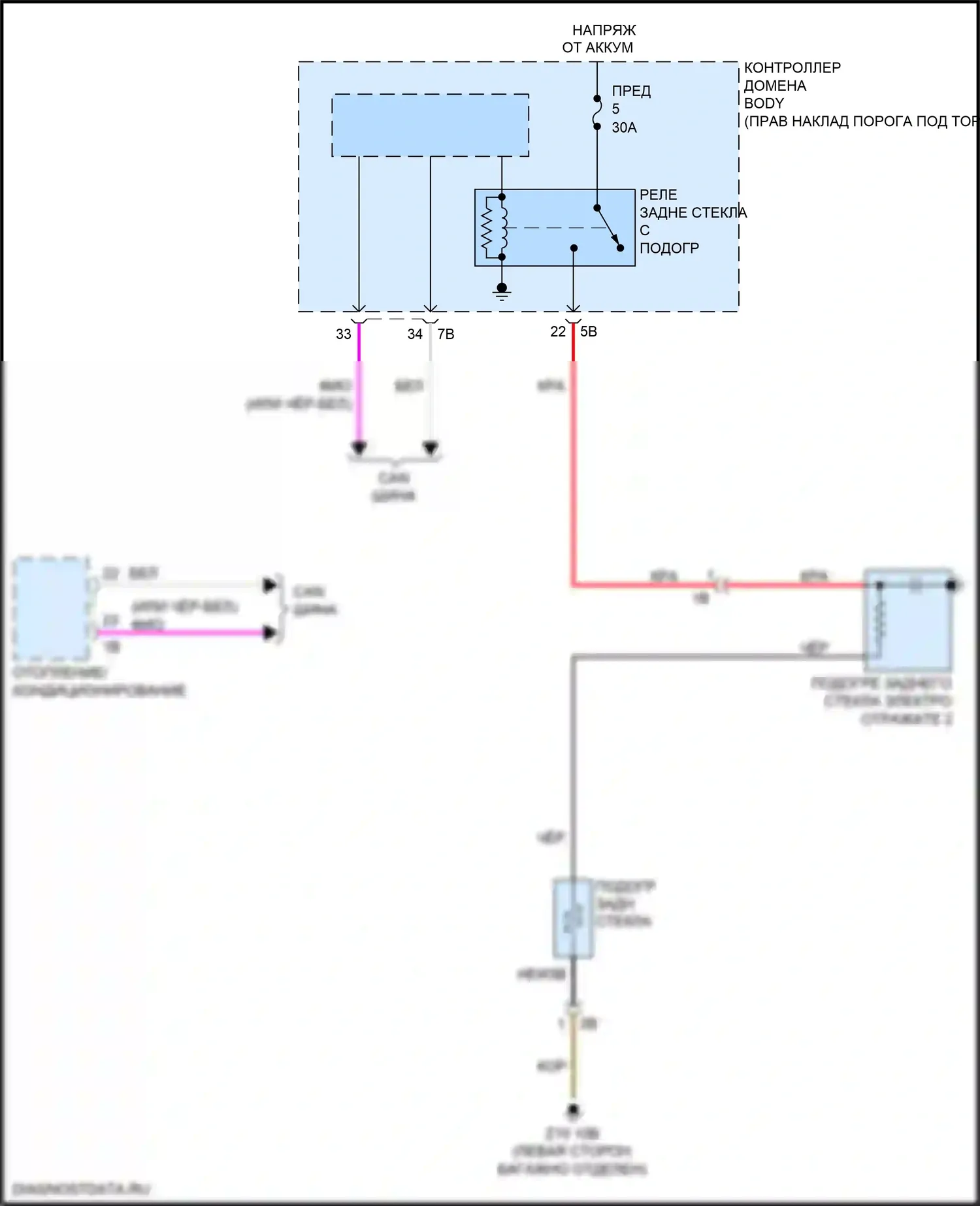 X1 BMW F48 (2015-2019): Электросхема заднего подогрева 