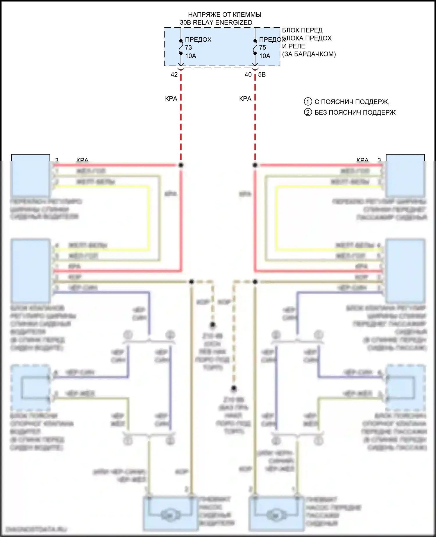 X1 BMW F48 (2015-2019): Электросхема спортивных сидений, без электрической регулировки сидений 