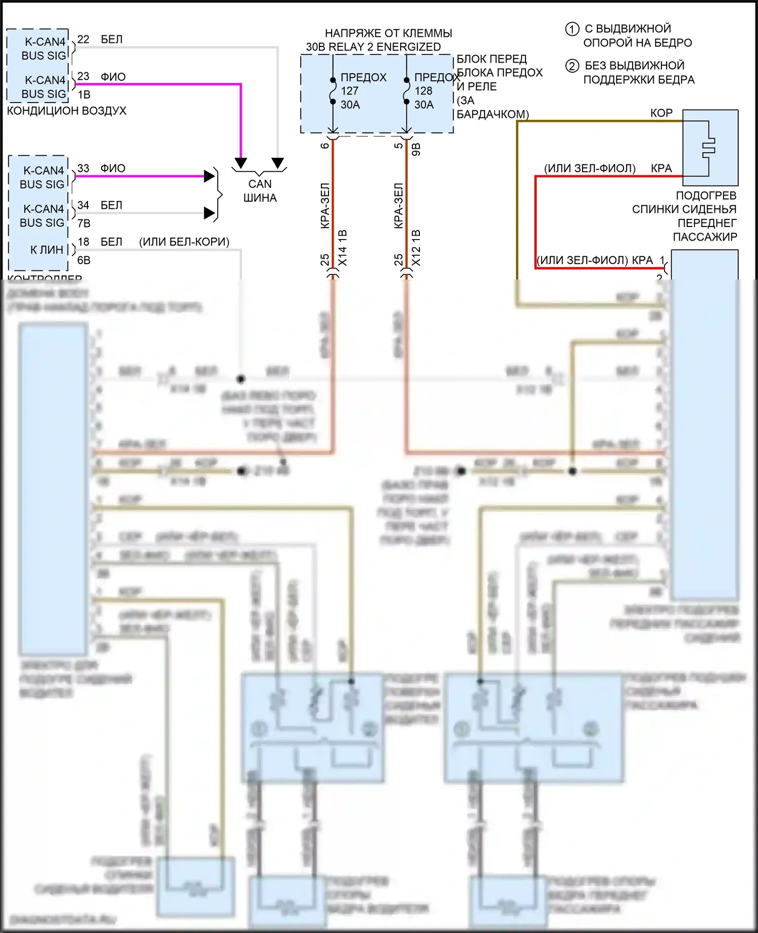 X2 BMW F39 (2017-2023): Электросхема обогреваемых сидений, без памяти 
