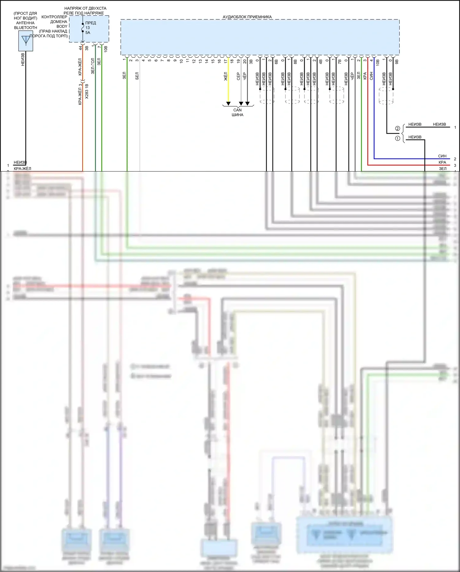 X3 M BMW F97 (2019-2021): Электросхема аудиоблока приемника, основание (2 из 3) 