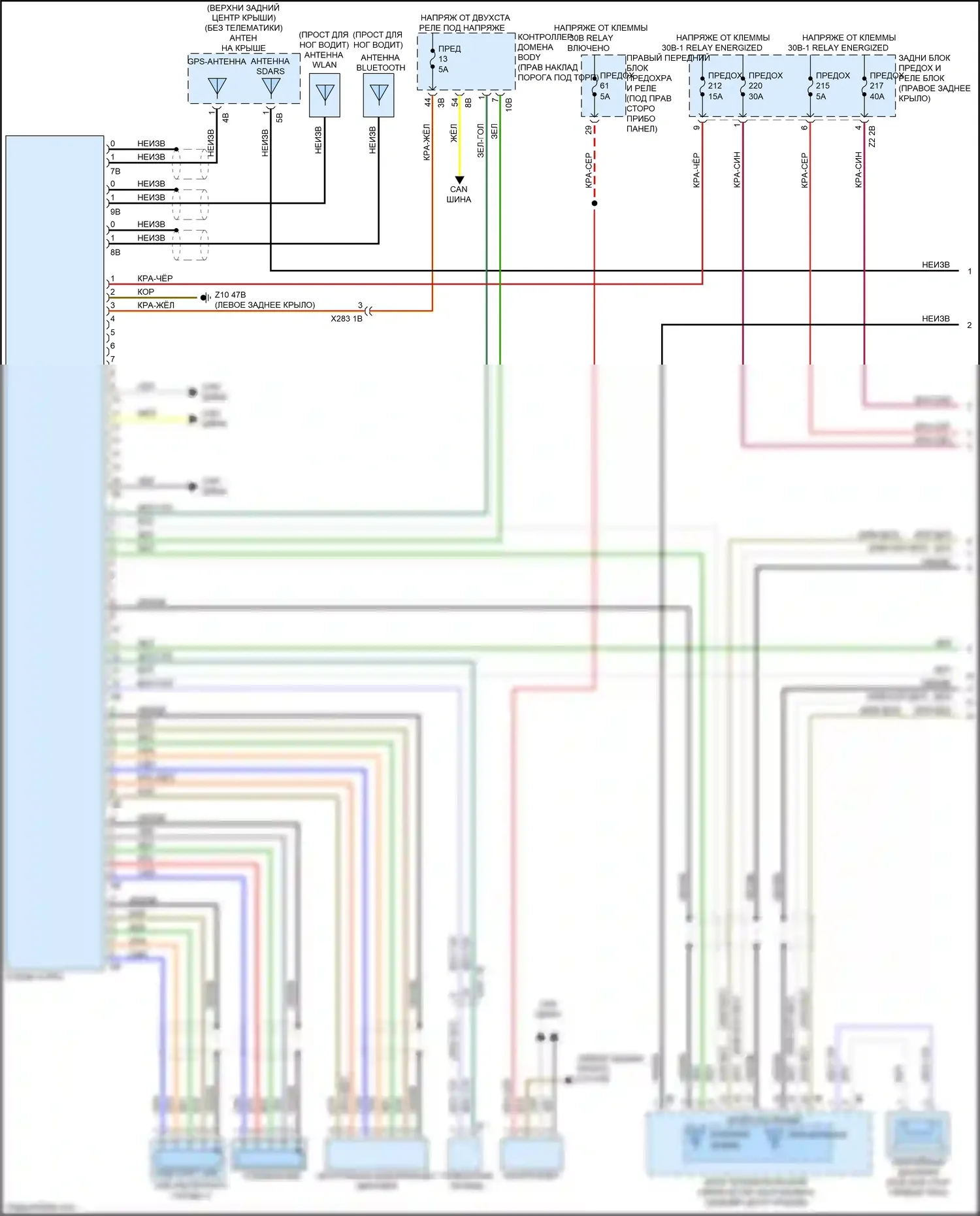 X3 M BMW F97 (2019-2021): Электросхема аудиоблока приемника, высокий уровень (1 из 3) 