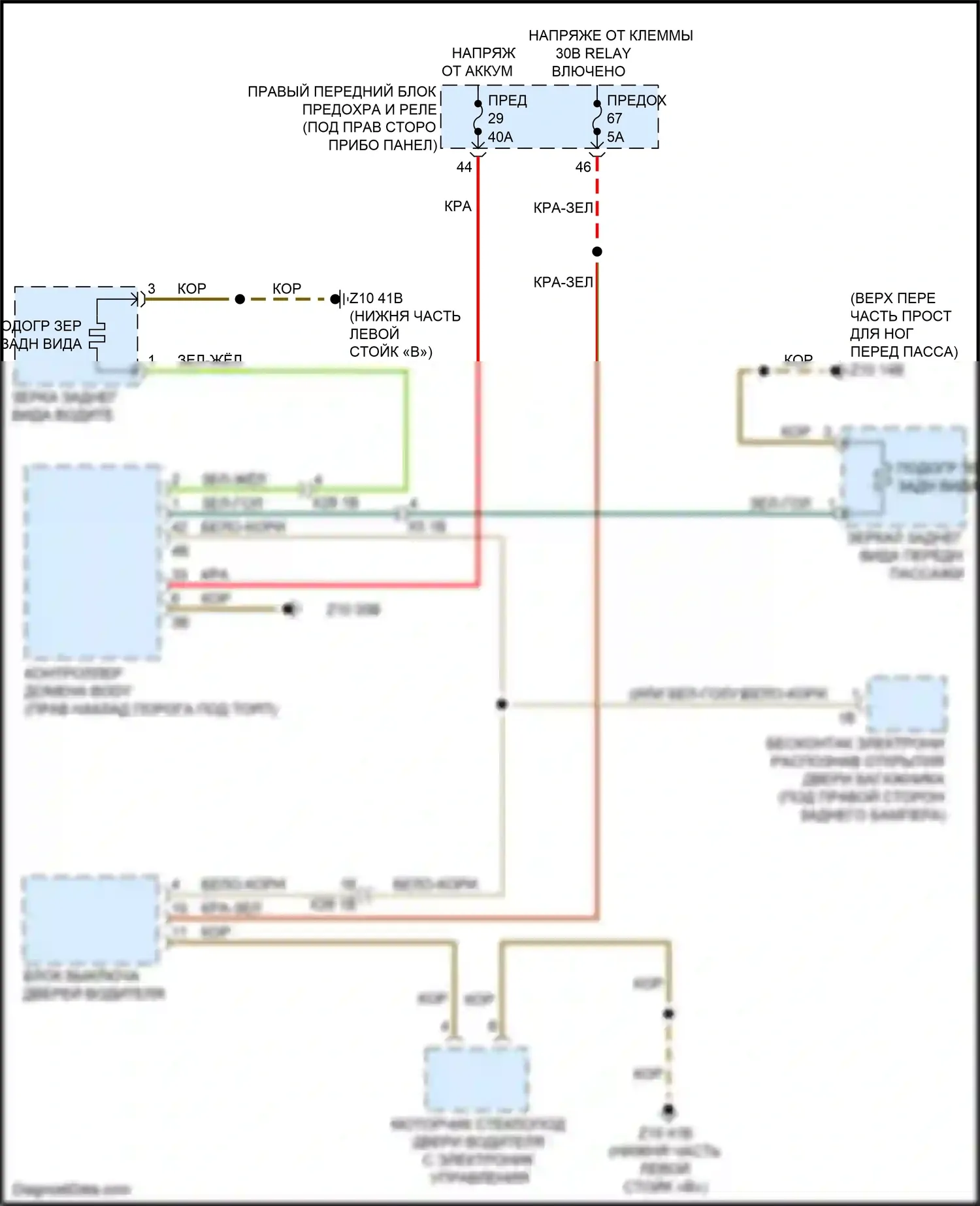 X3 M BMW F97 (2019-2021): Электросхема обогреваемых зеркал, без функции шины lin 