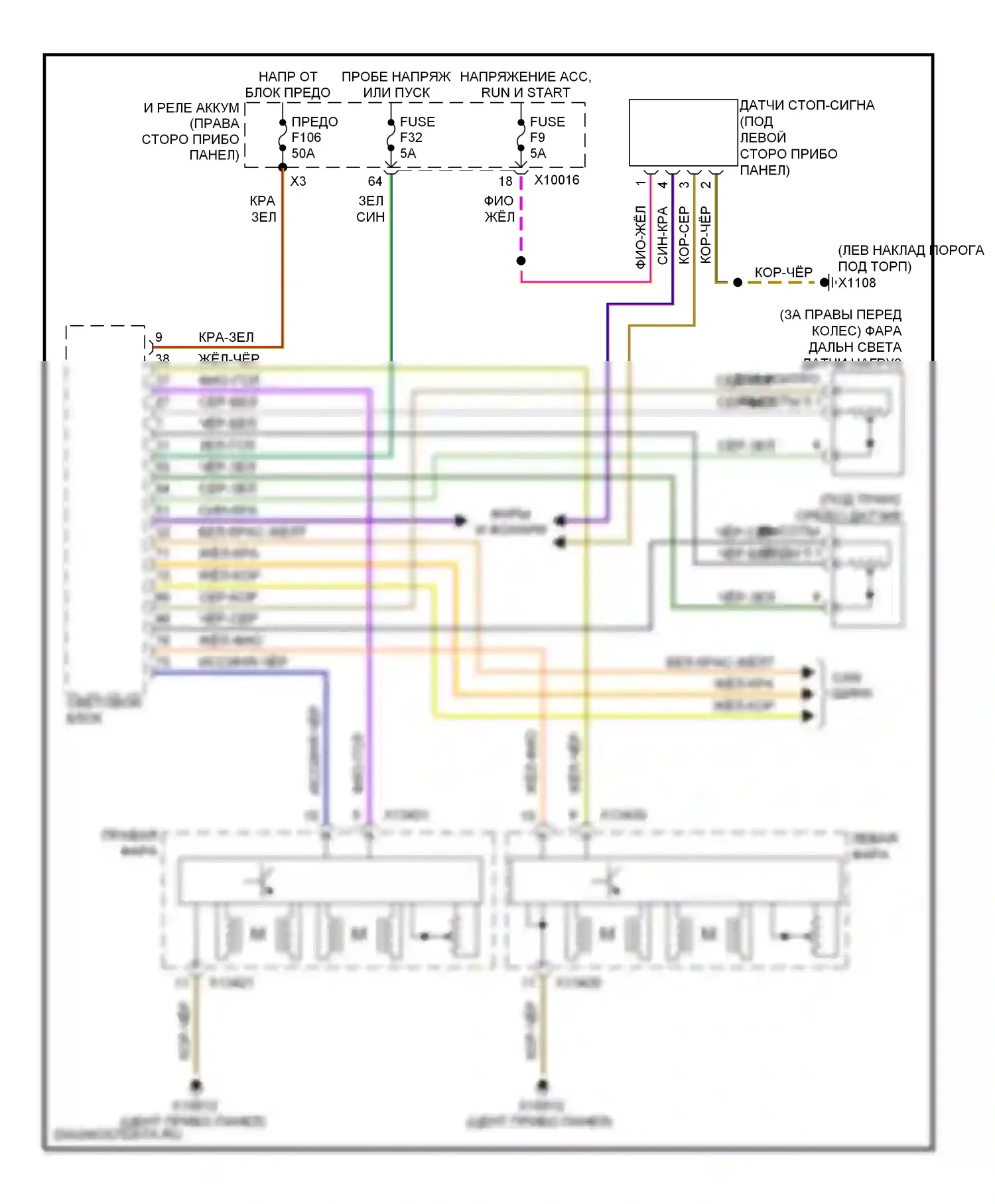 X3 BMW E83 рестайлинг (2006-2010): Электросхема адаптивного переднего освещения 