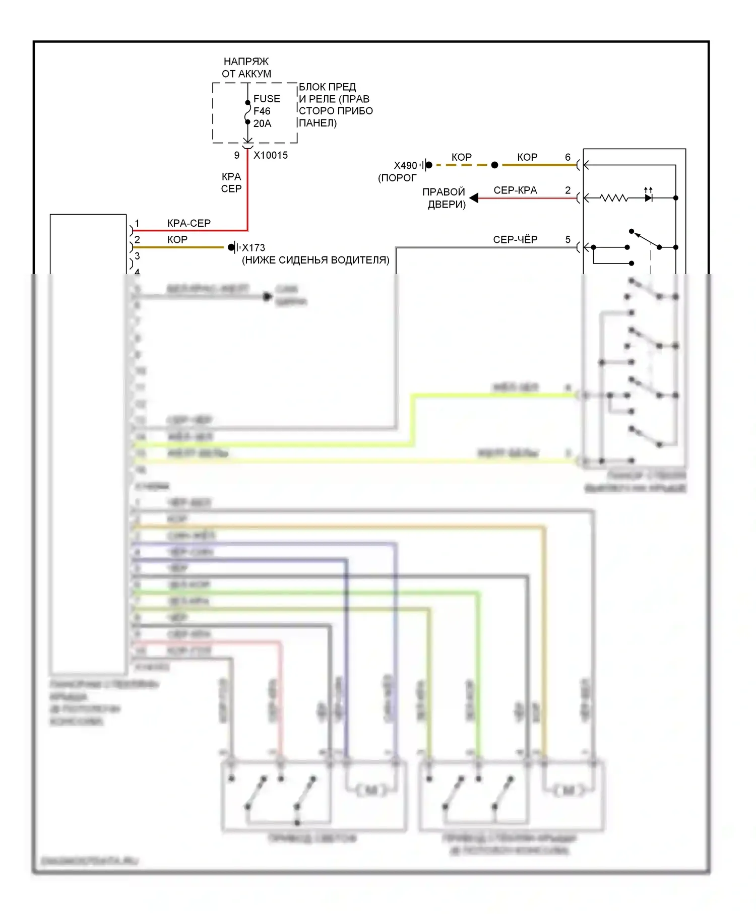 X3 BMW E83 рестайлинг (2006-2010): Электросхема складной крыши/люка 