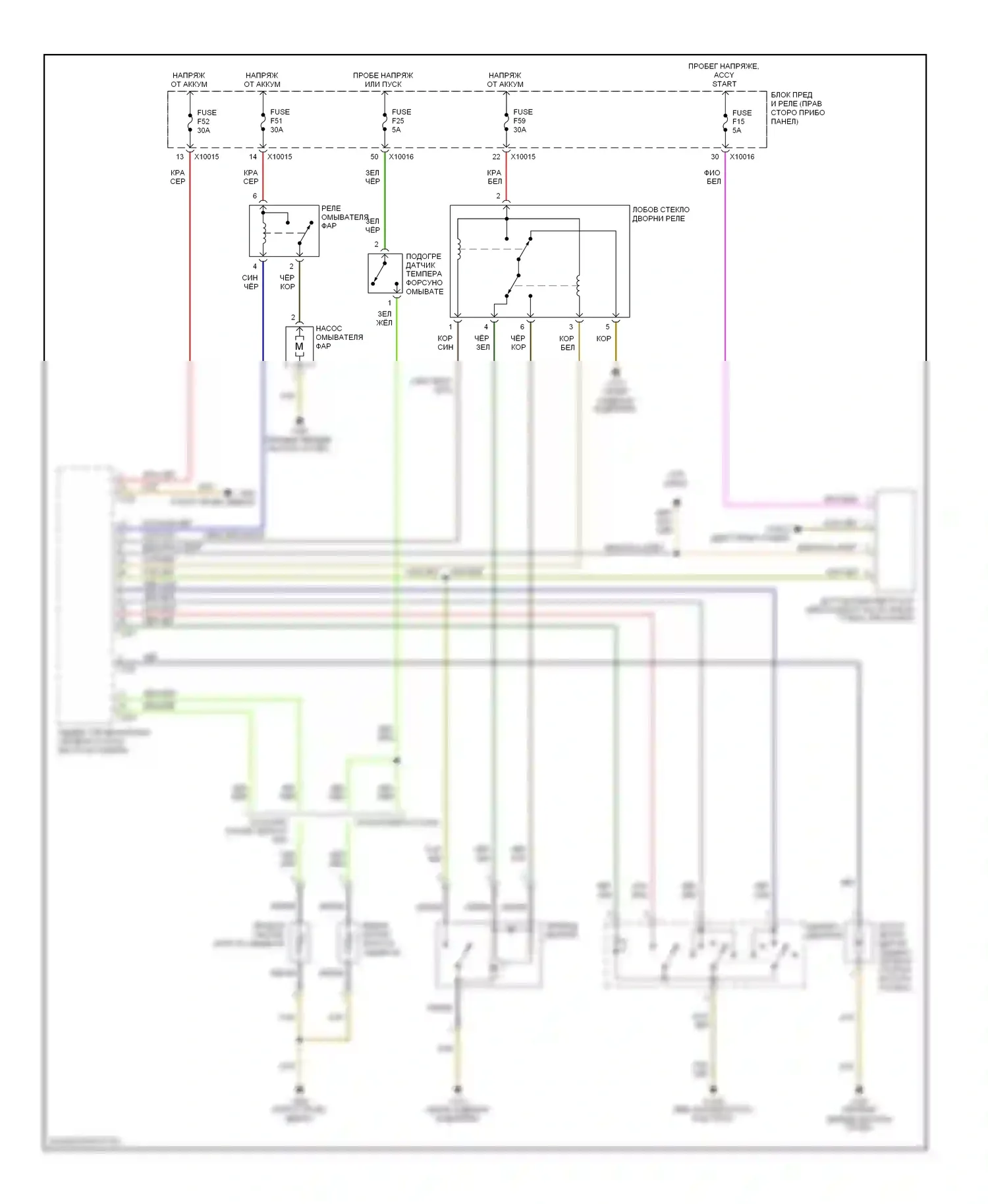 X3 BMW E83 (2003-2006): Электросхема передних дворников и омывателей 