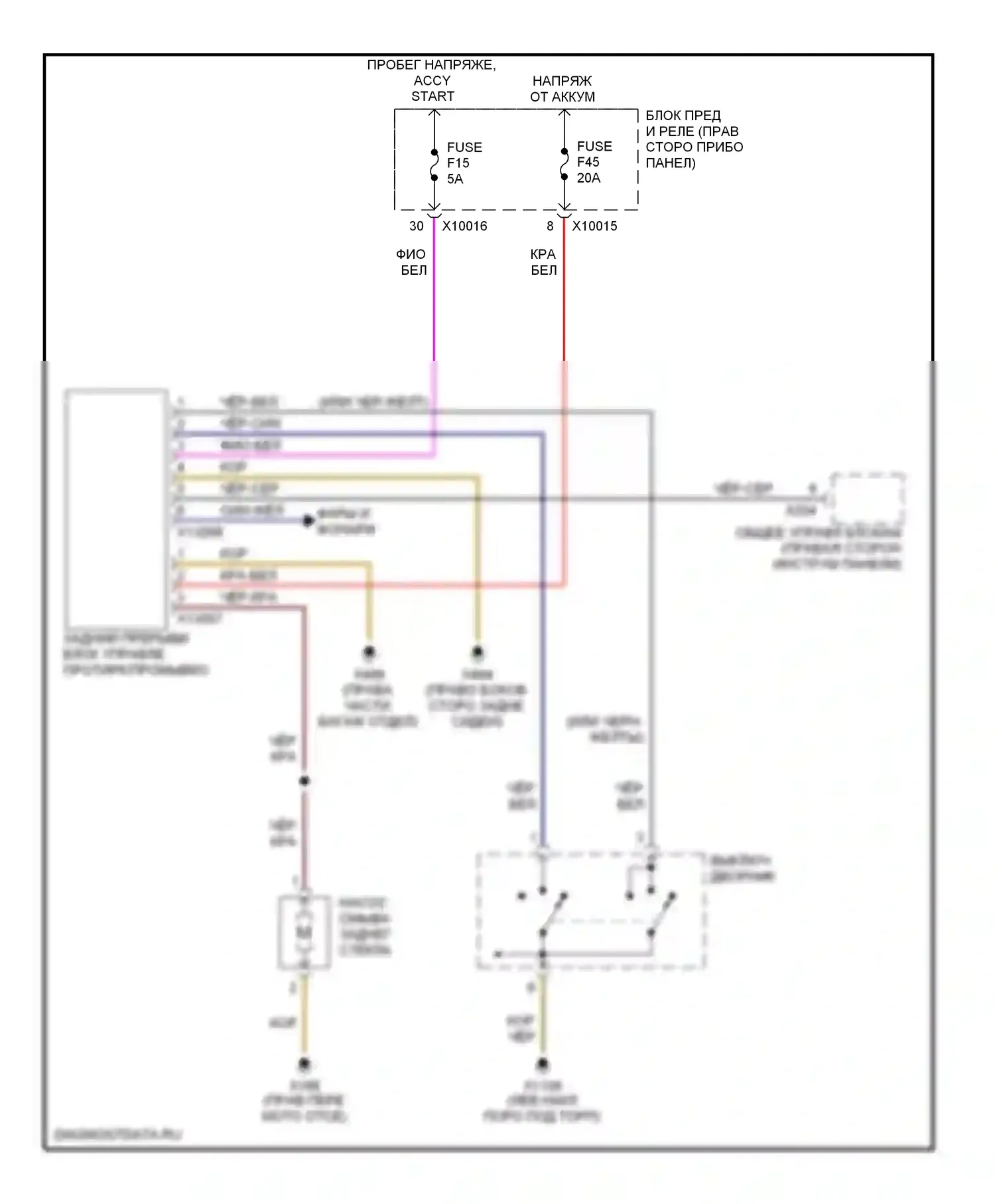 X3 BMW E83 (2003-2006): Электросхема задних дворников и омывателей 