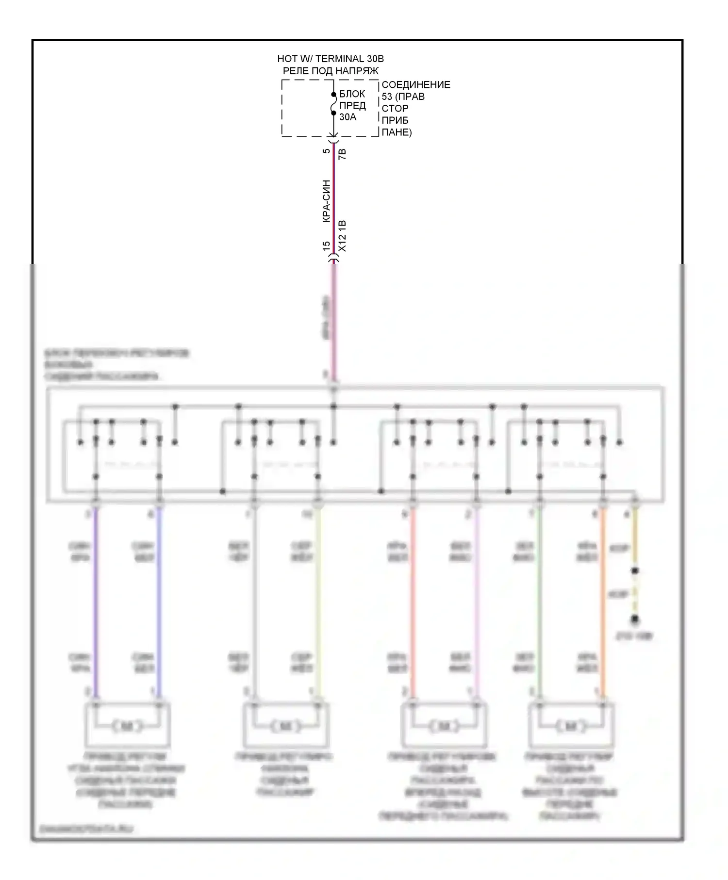 X3 BMW F25 (2010-2014): Электросхема сиденья питания для пассажиров 