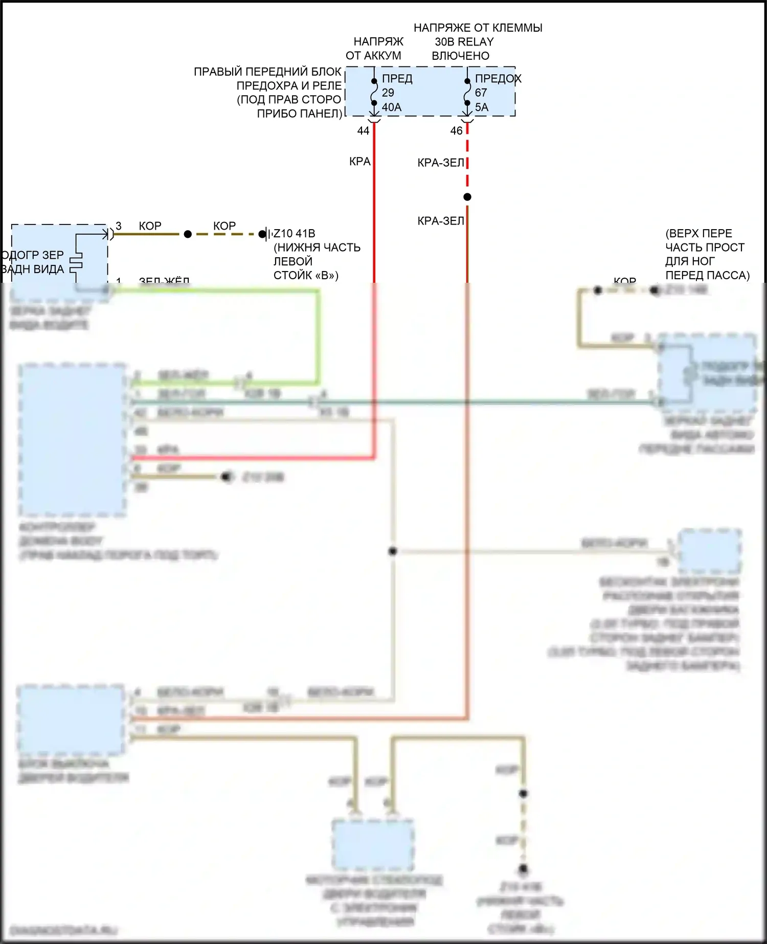 X3 BMW G01 рестайлинг (2021-2024): Электросхема обогреваемых зеркал, без функции шины lin 