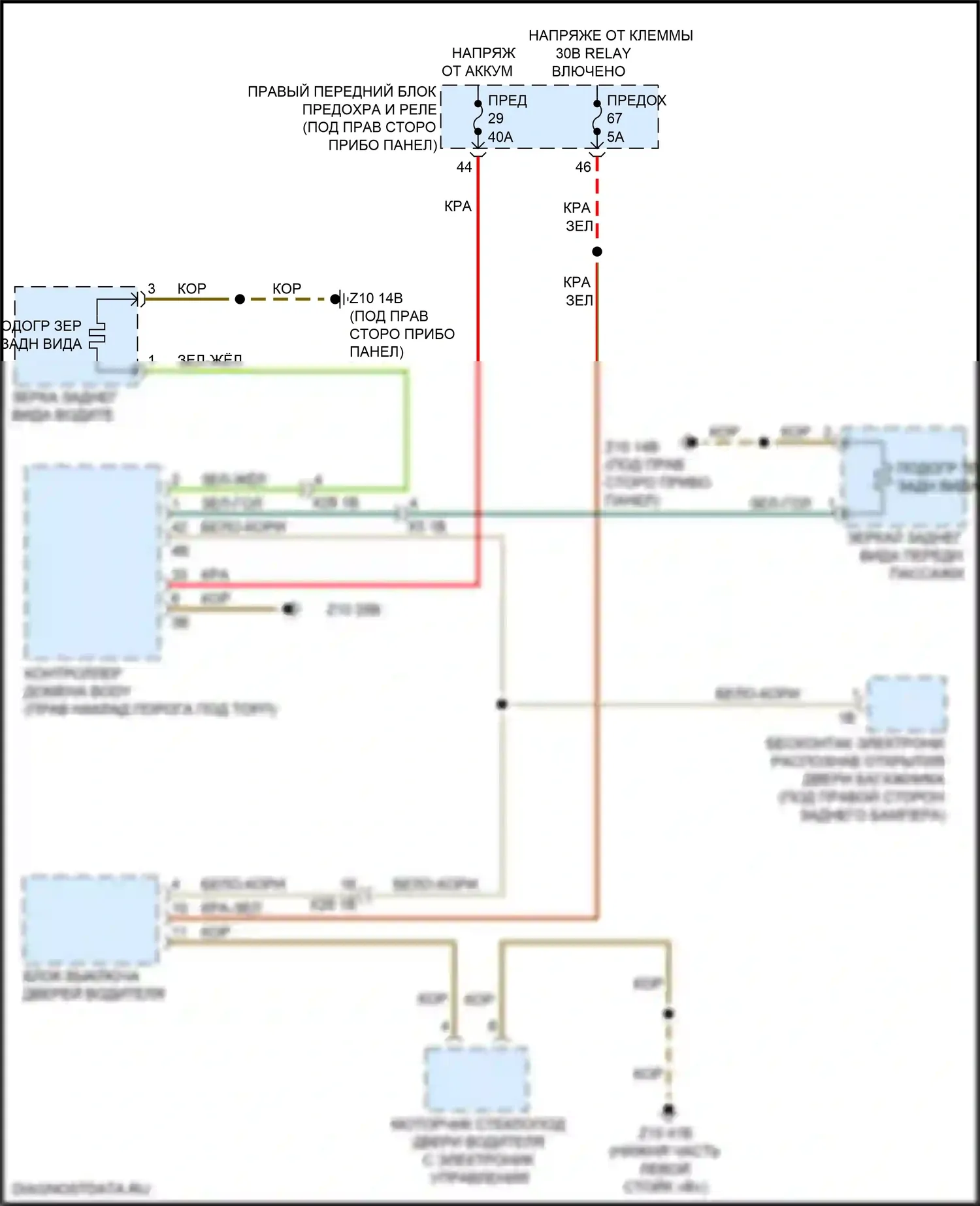 X3 BMW G01 (2017-2021): Электросхема обогреваемых зеркал, без функции шины lin 