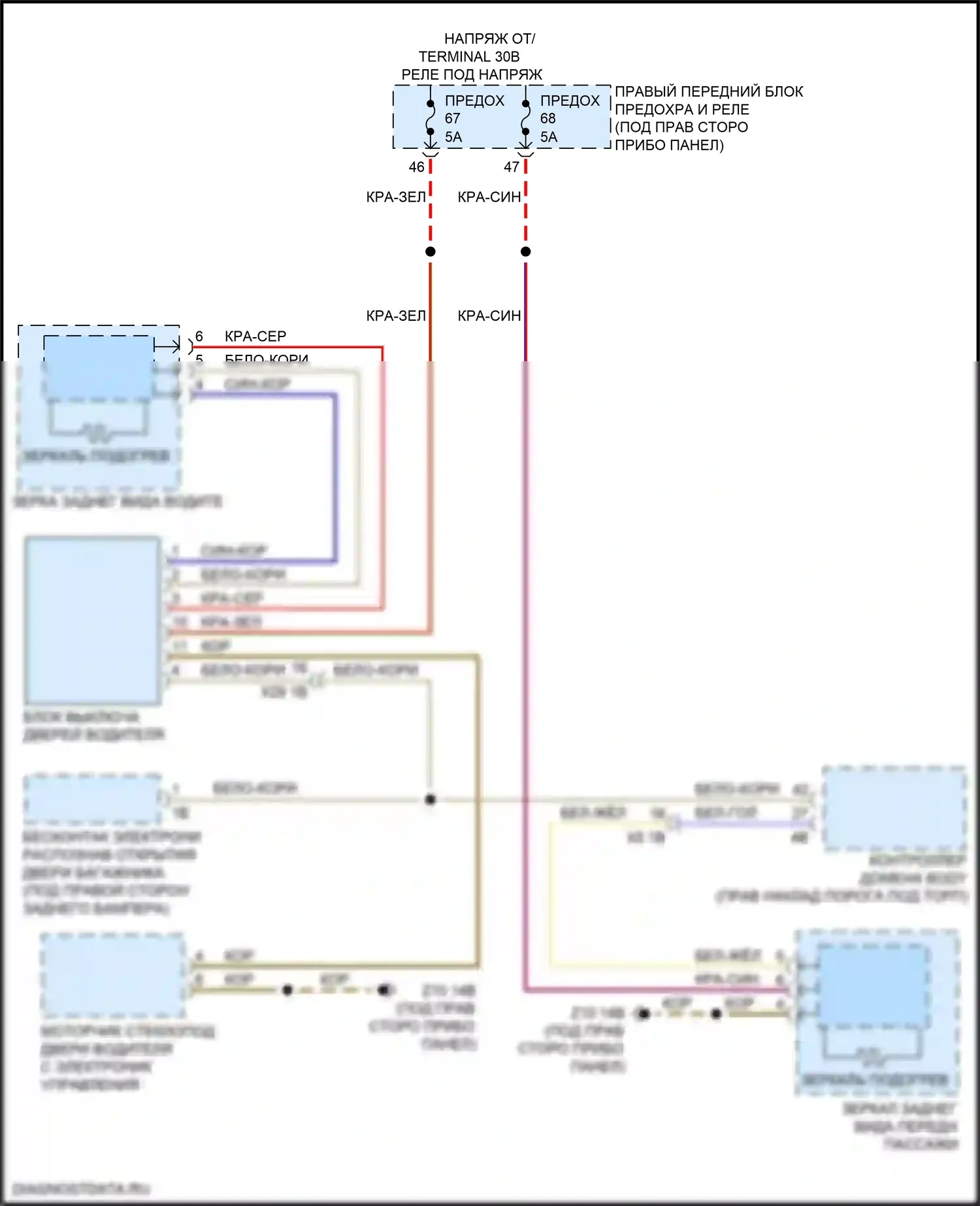 X3 BMW G01 (2017-2021): Электросхема обогреваемых зеркал, с функцией шины lin 