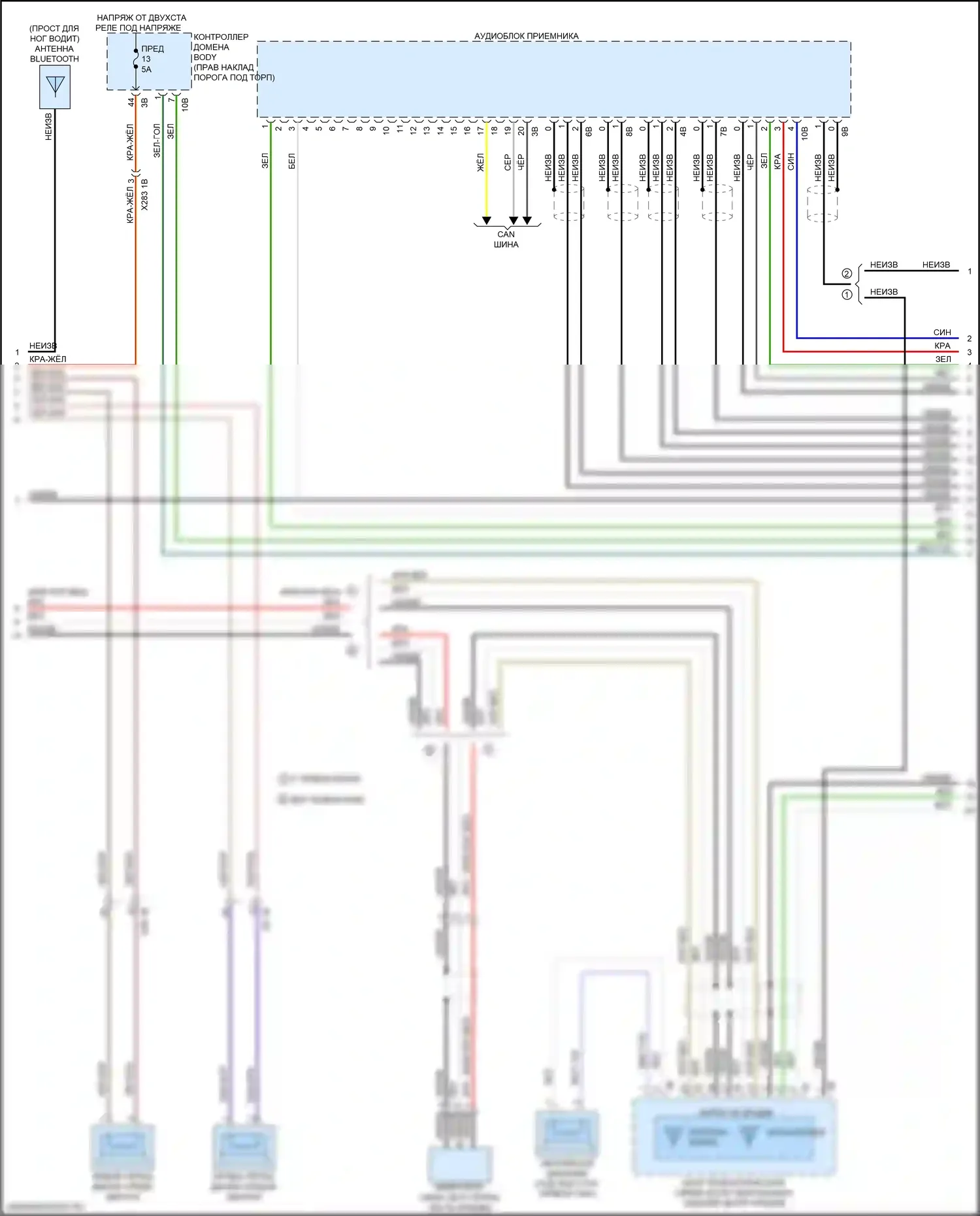 X3 BMW G01 (2017-2021): Электросхема навигации, база с аудиоблоком приемника (2 из 3) 