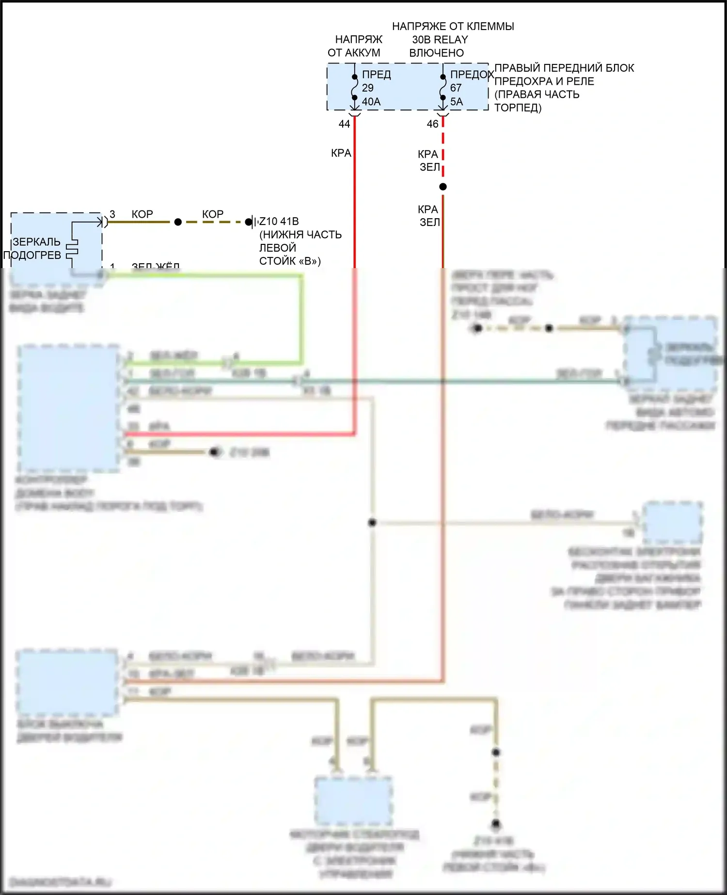 X4 M BMW F98 рестайлинг (2021-2024): Электросхема обогреваемых зеркал, без функции шины lin 