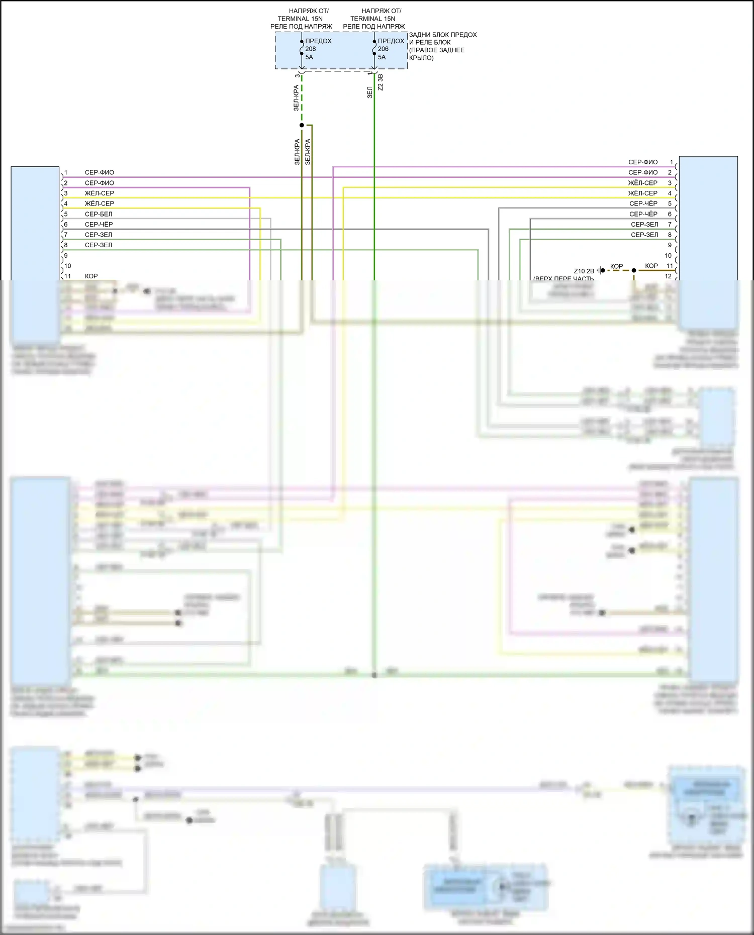 X4 M BMW F98 рестайлинг (2021-2024): Электросхема сигнализации о выезде с полосы движения, без камеры, с датчиками изменения полосы движения спереди и сзади 