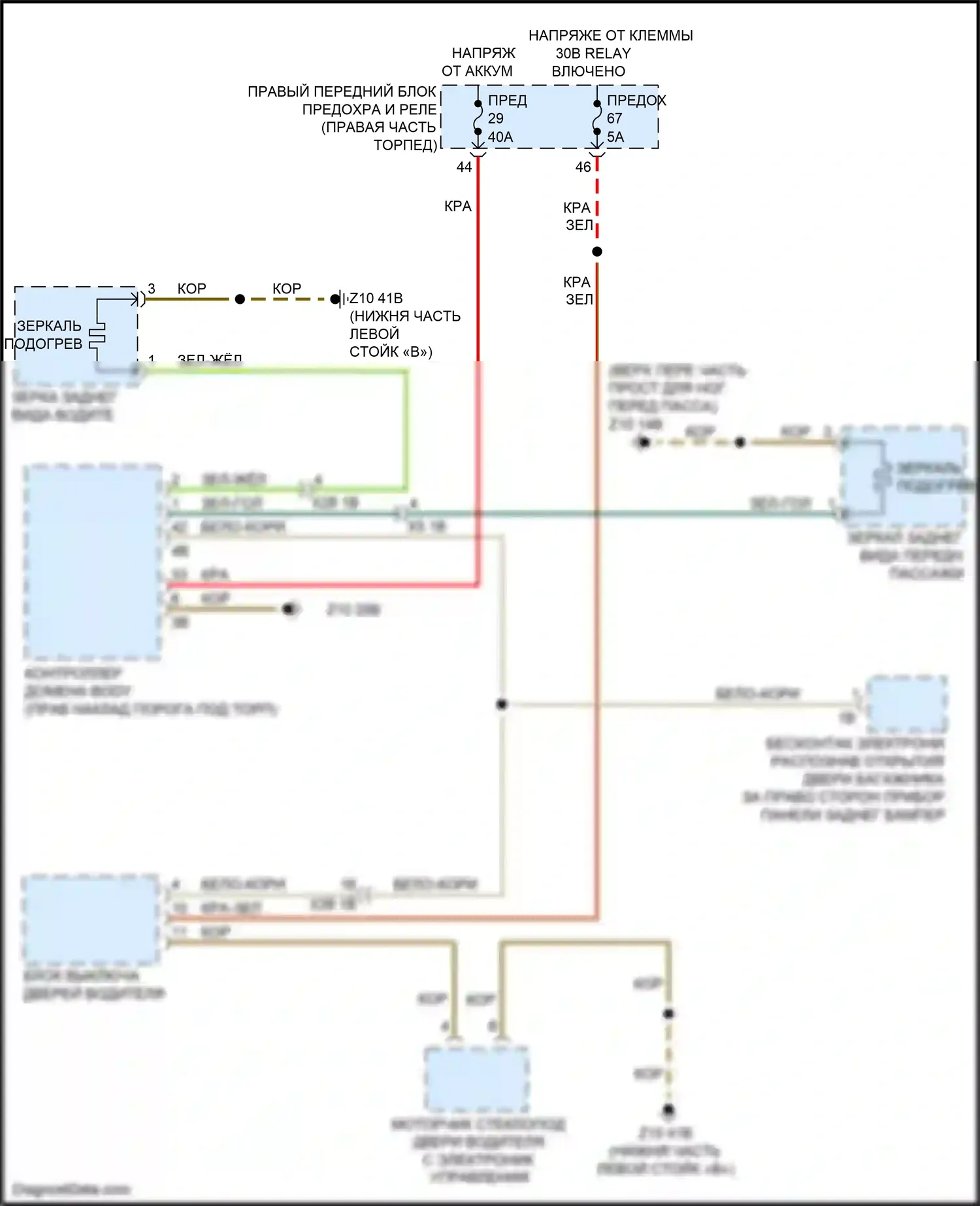 X4 M BMW F98 (2019-2021): Электросхема обогреваемых зеркал, без функции шины lin 