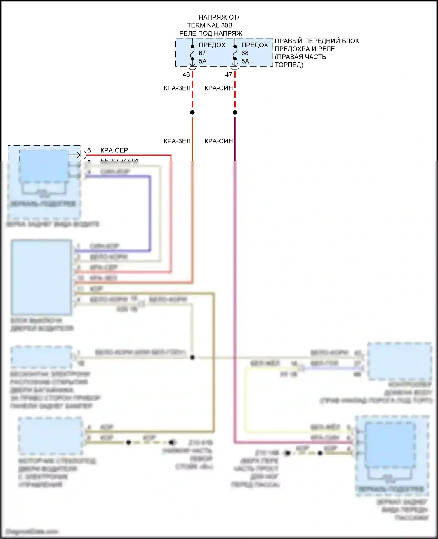 X4 M BMW F98 (2019-2021): Электросхема обогреваемых зеркал, с функцией шины lin 