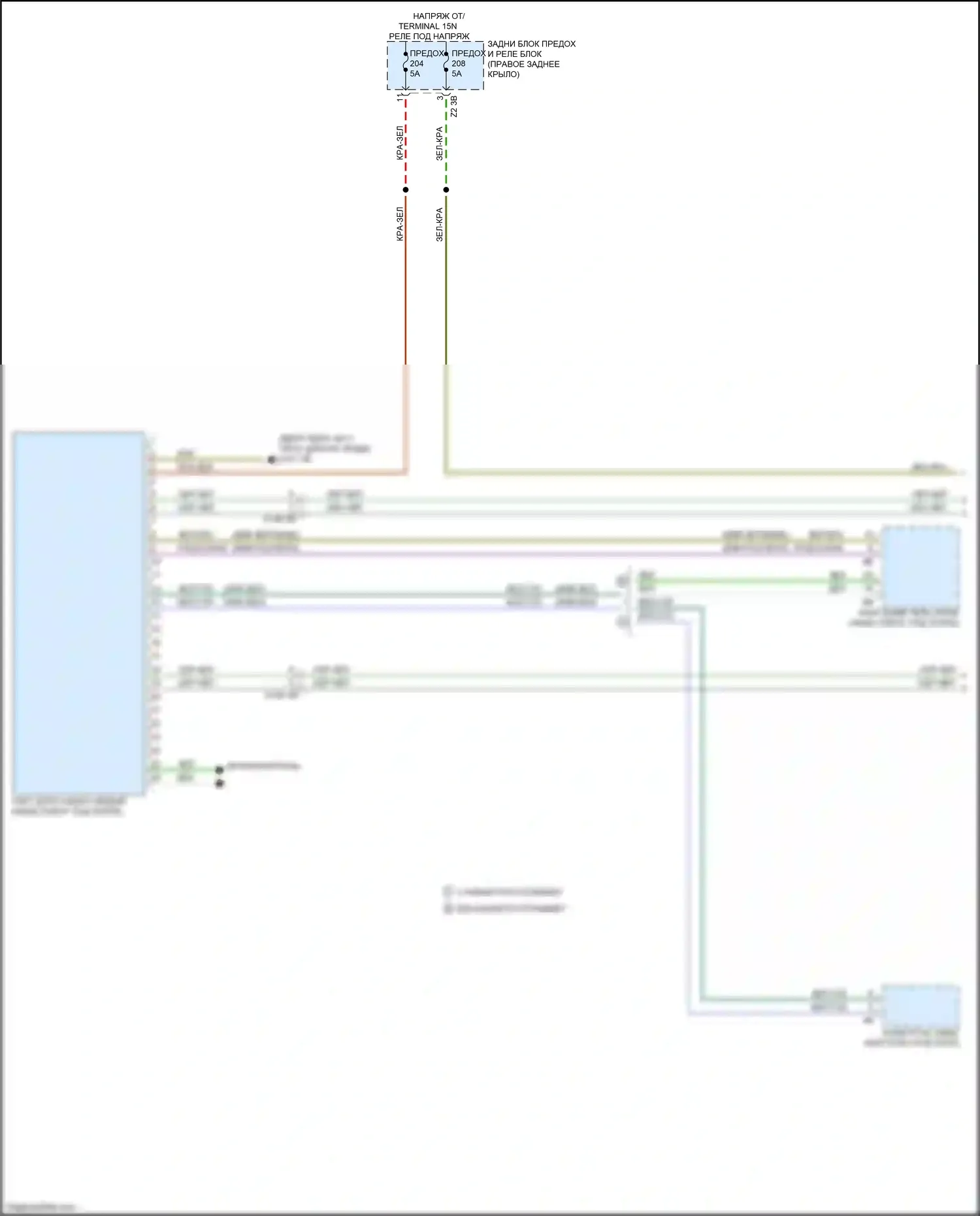 X4 M BMW F98 (2019-2021): Электросхема контроля в слепой зоне с передним и задним радарными датчиками (1 из 2) 