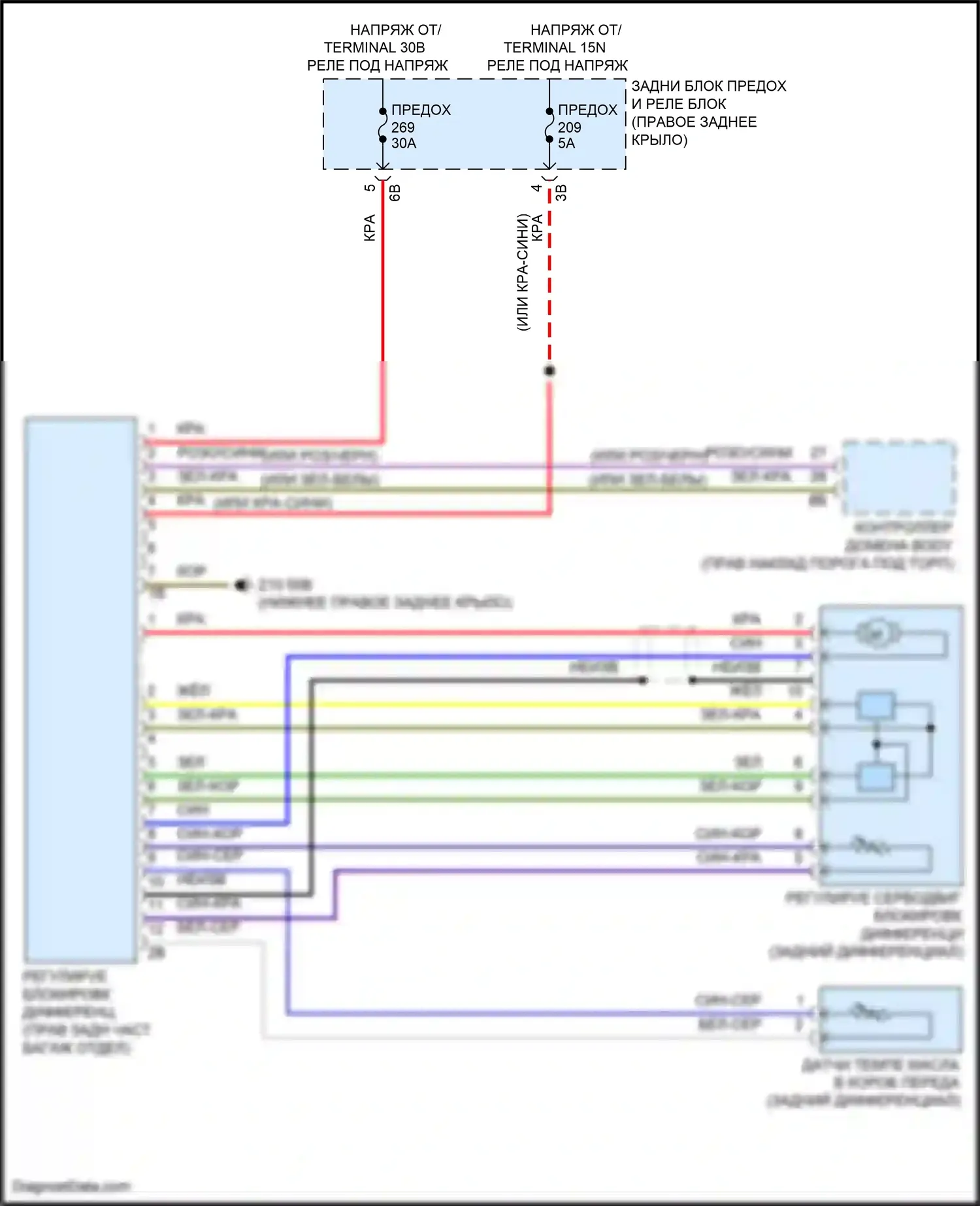 X4 BMW G02 рестайлинг (2021-2024): Электросхема заднего моста 