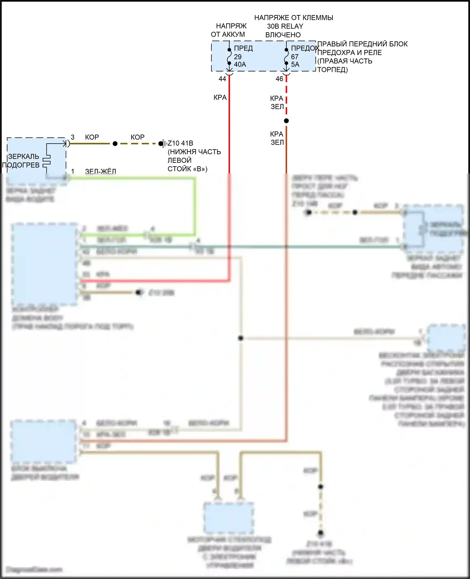 X4 BMW G02 рестайлинг (2021-2024): Электросхема обогреваемых зеркал, без функции шины lin 