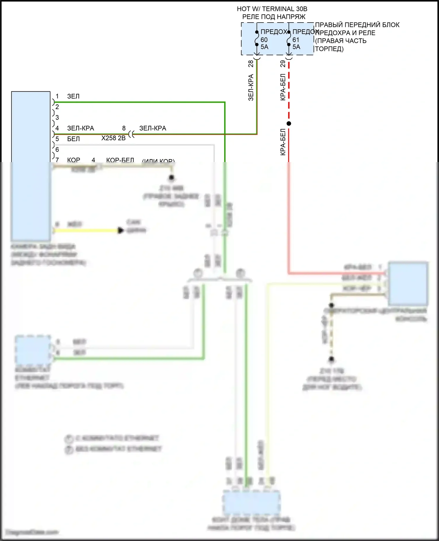 X4 BMW G02 рестайлинг (2021-2024): Электросхема задней камеры 
