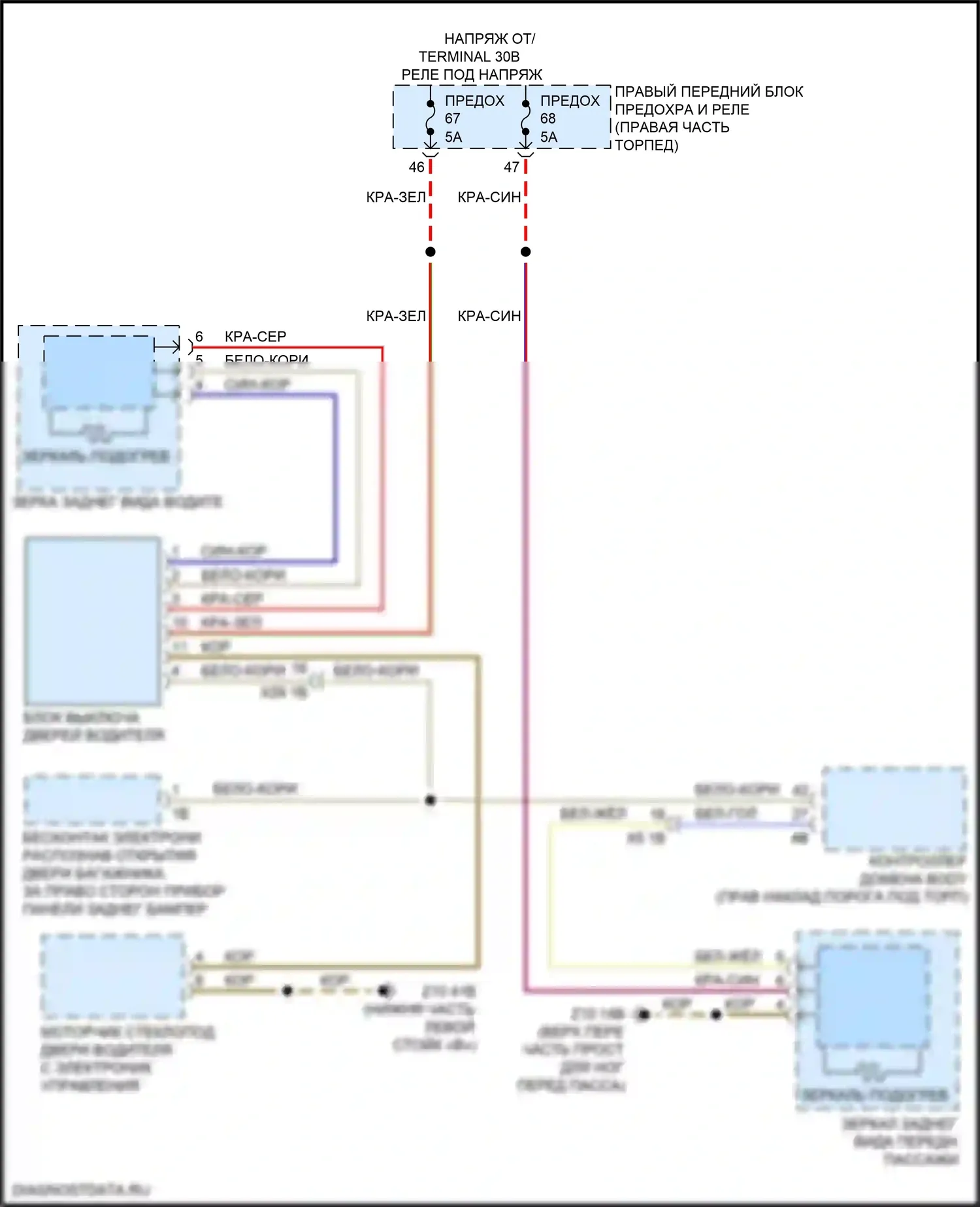 X4 BMW G02 (2018-2021): Электросхема обогреваемых зеркал, с функцией шины lin 