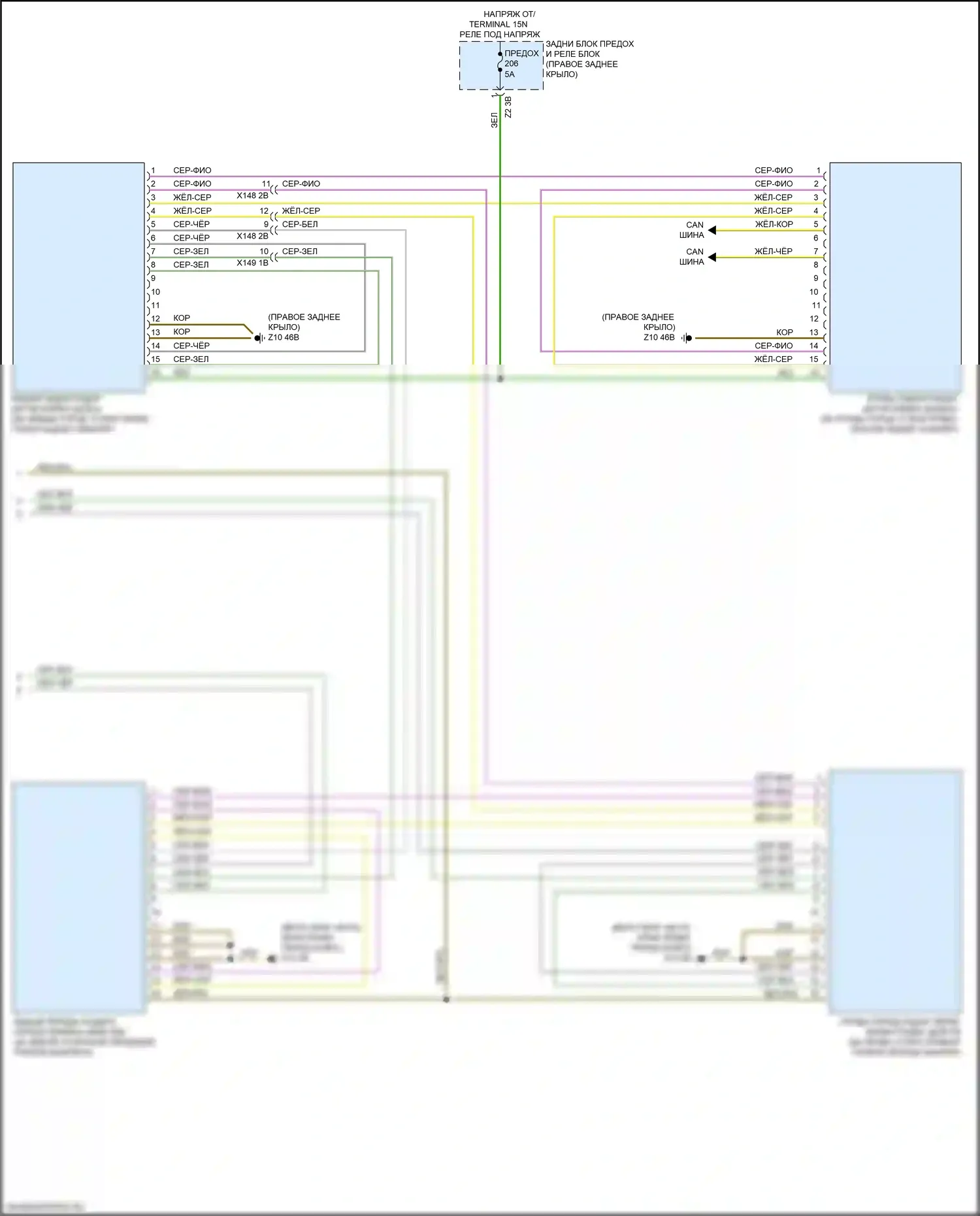 X4 BMW G02 (2018-2021): Электросхема контроля в слепой зоне с передним и задним радарными датчиками (2 из 2) 