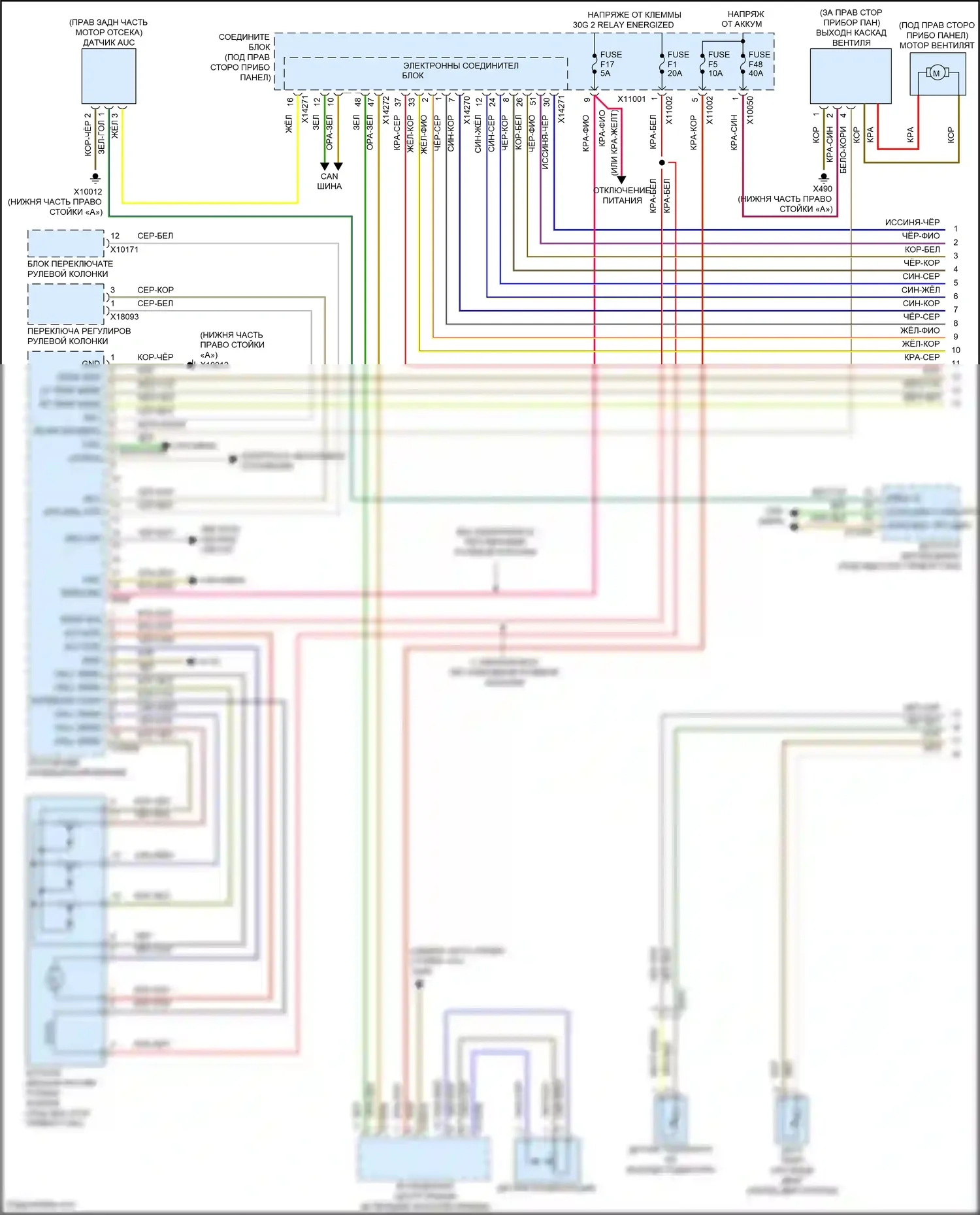 X5 M BMW E70 рестайлинг (2010-2013): Электросхема климат контроля, кроме основного без вентилятора заднего отсека (1 из 3) 