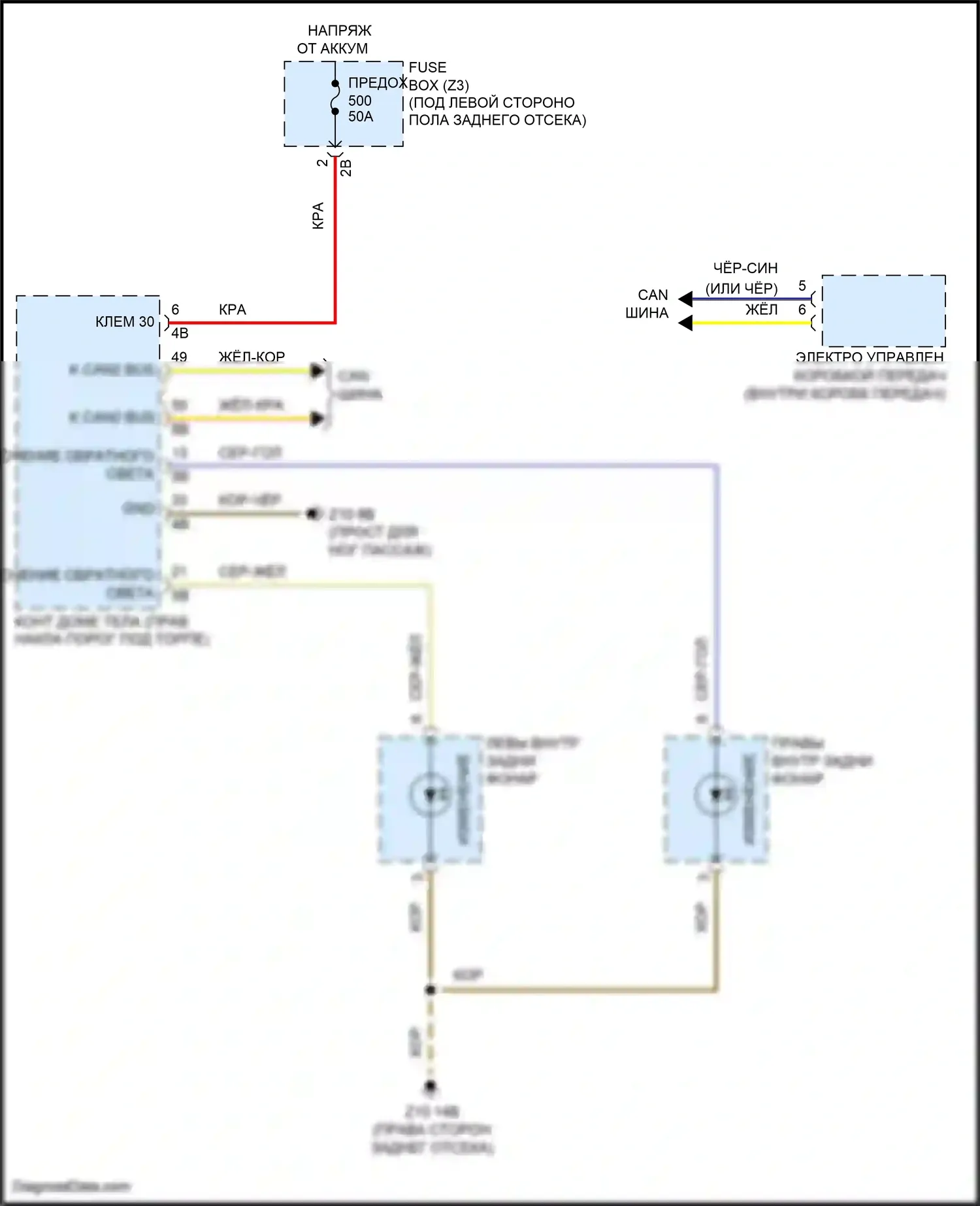X5 M BMW F85 (2014-2018): Электросхема фонарей заднего хода 