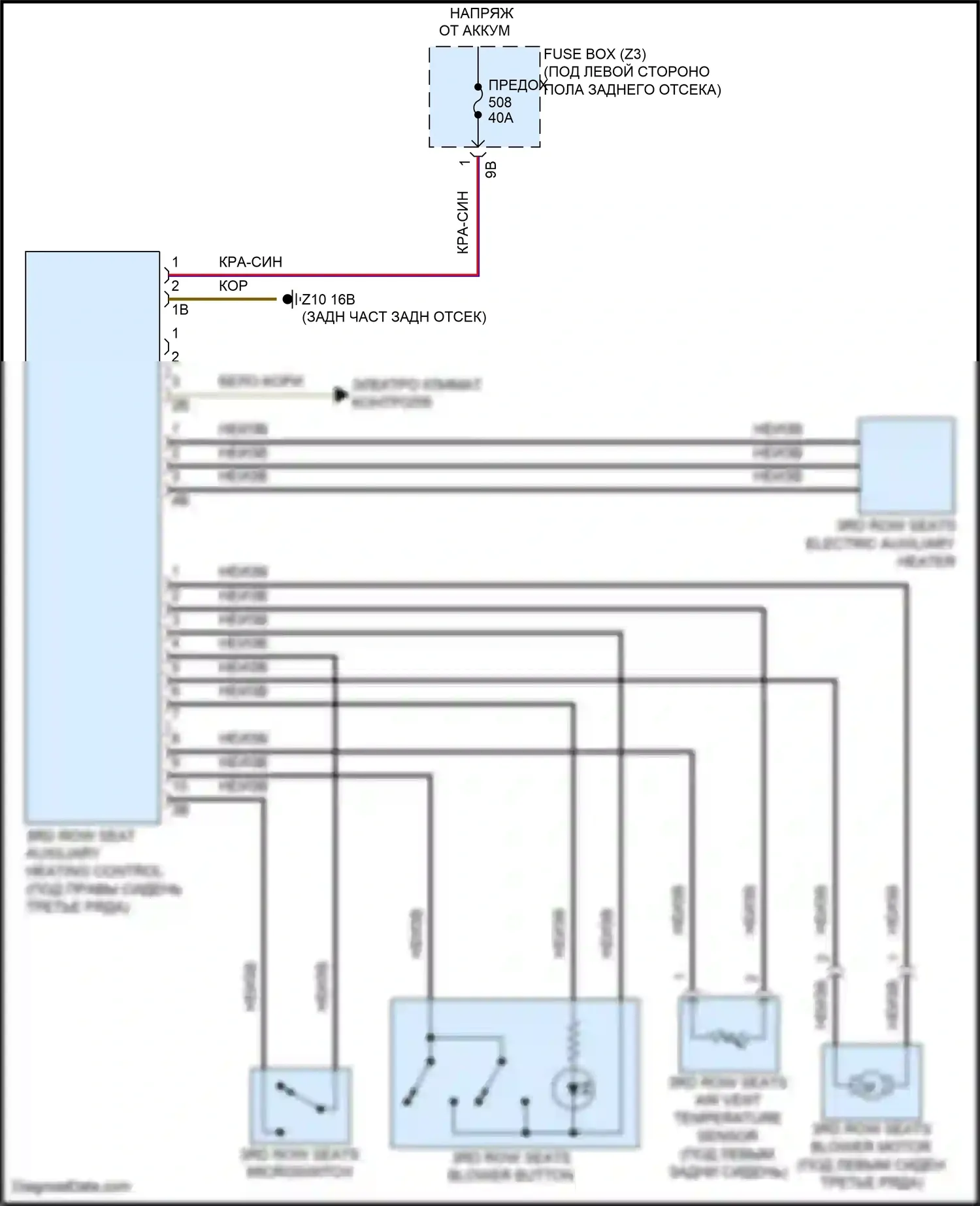 X5 M BMW F85 (2014-2018): Электросхема нагревателя сиденья 3-го ряда 