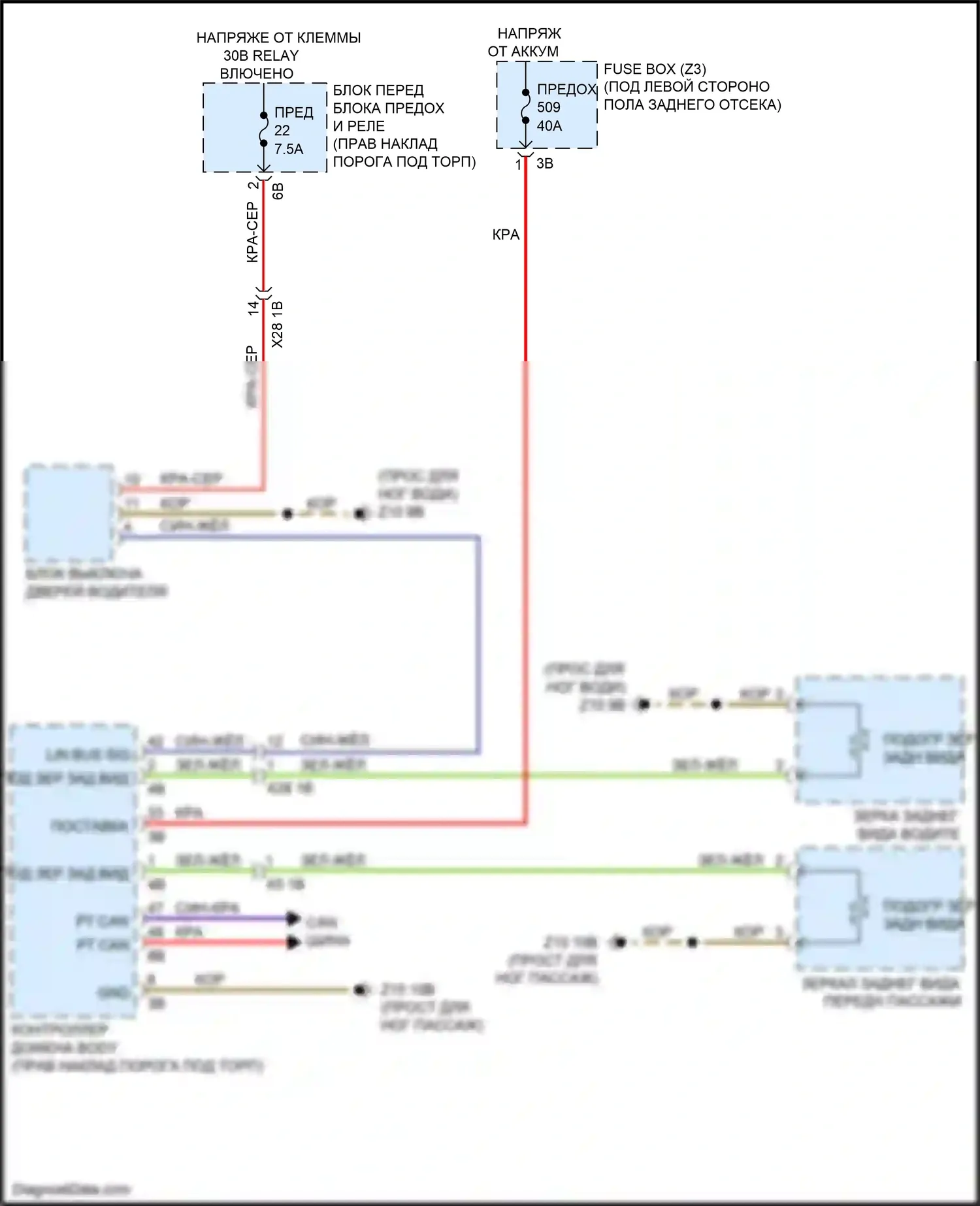 X5 M BMW F85 (2014-2018): Электросхема обогреваемых зеркал, без функции шины lin 