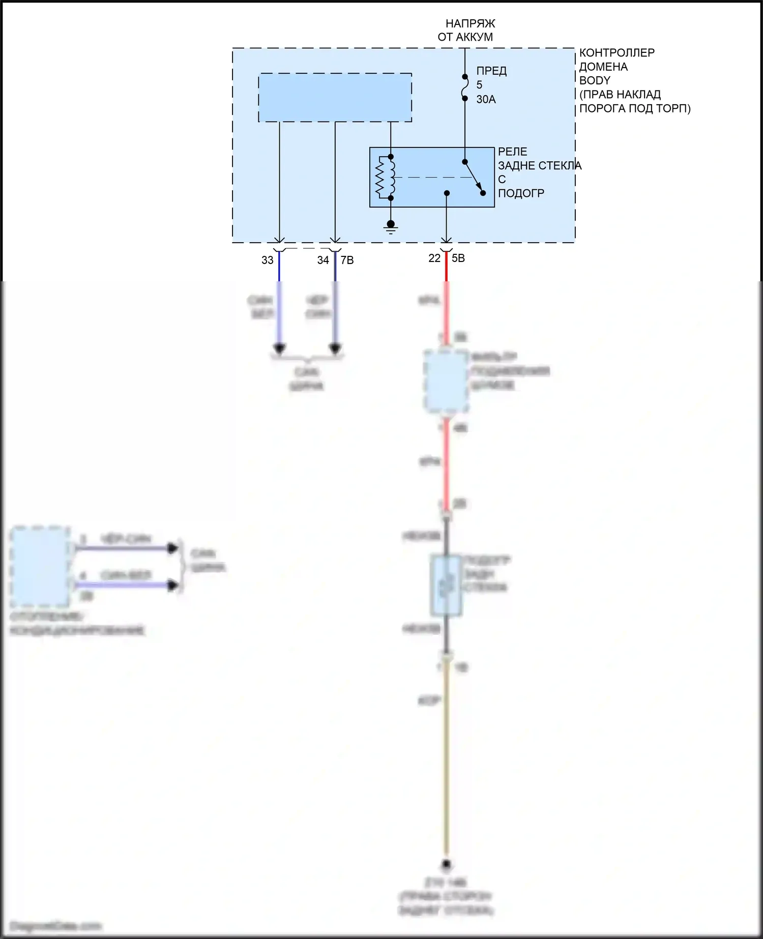 X5 M BMW F85 (2014-2018): Электросхема заднего подогрева 