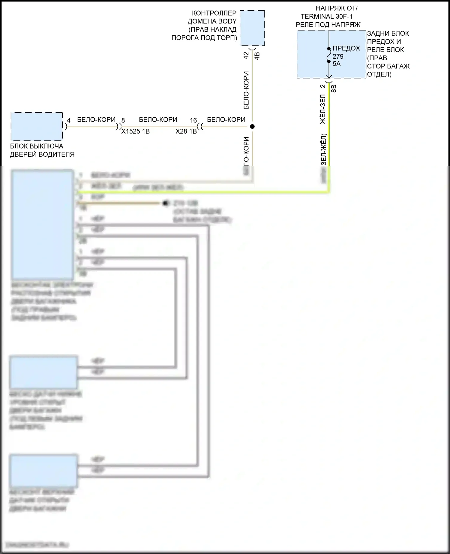 X5 M BMW F95 рестайлинг (2023-2024): Электросхема бесконтактного открывания двери багажника 