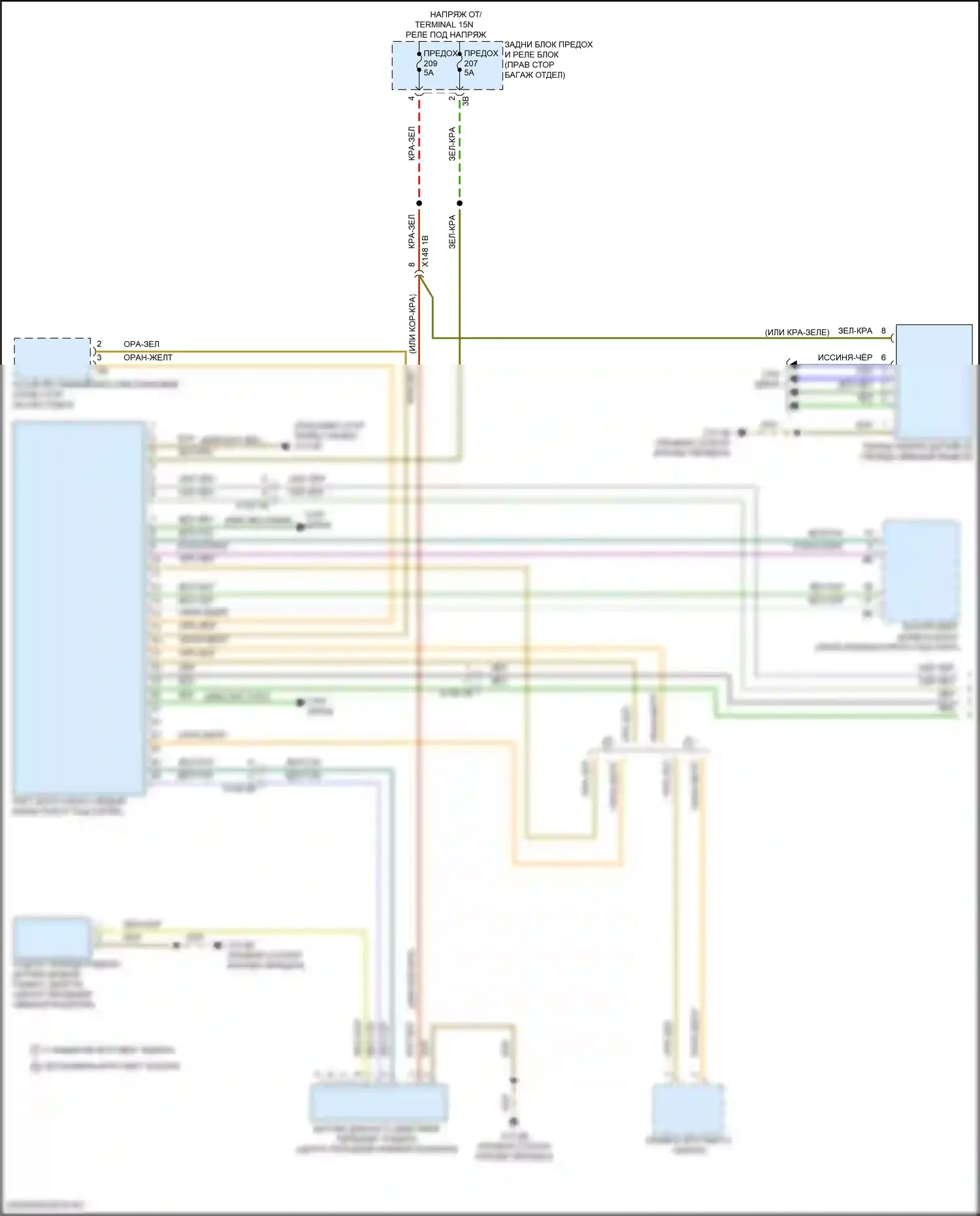 X5 M BMW F95 рестайлинг (2023-2024): Электросхема контроля в слепой зоне с передним и задним радарными датчиками (1 из 2) 