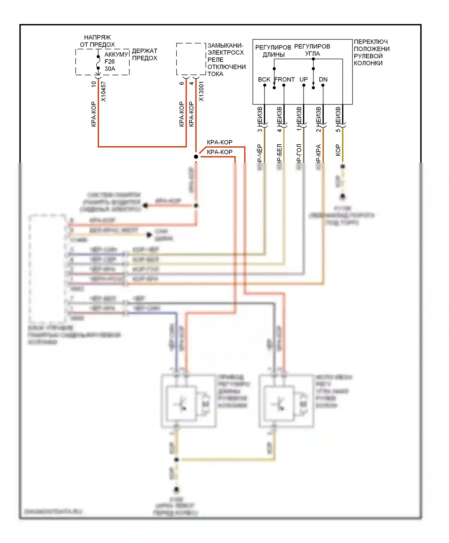X5 BMW E53 рестайлинг (2003-2007): Электросхема памяти рулевой колонки 