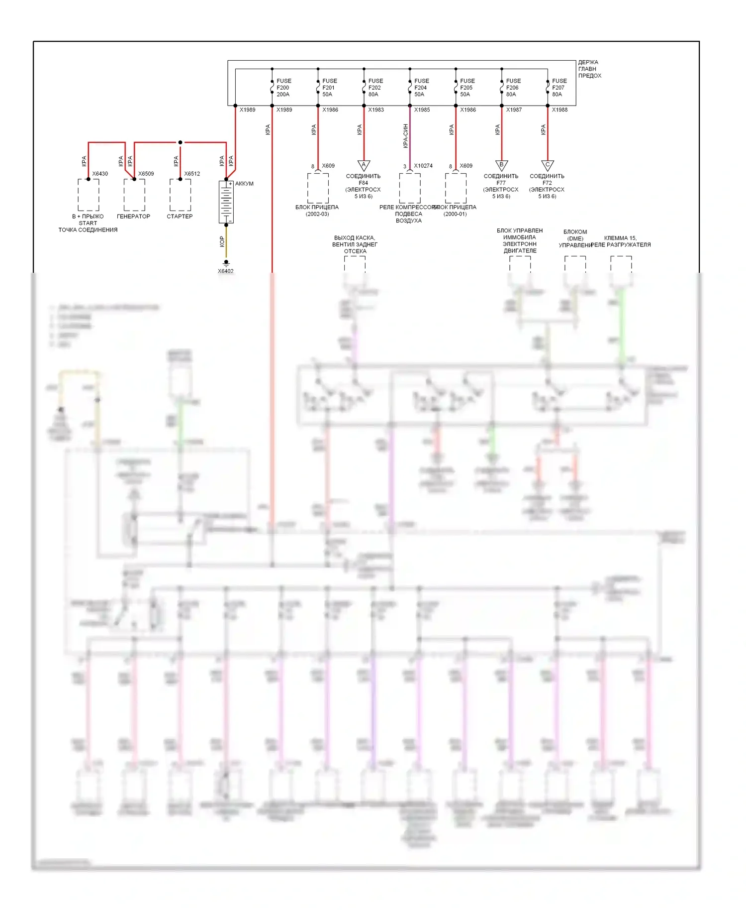 X5 BMW E53 (1999-2003): 4.4л, электросхема блока предохранителей реле (1 из 6) 