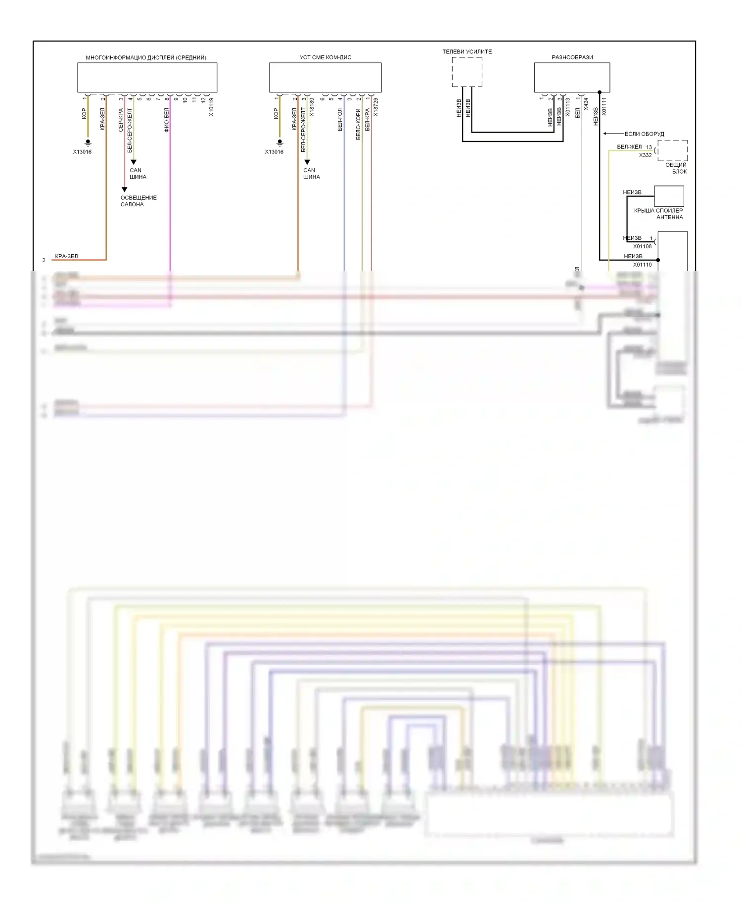 X5 BMW E53 (1999-2003): Электросхема магнитолы премиум-класса, с верхней магнитолой hifi, без встроенного монитора (2 из 2) 