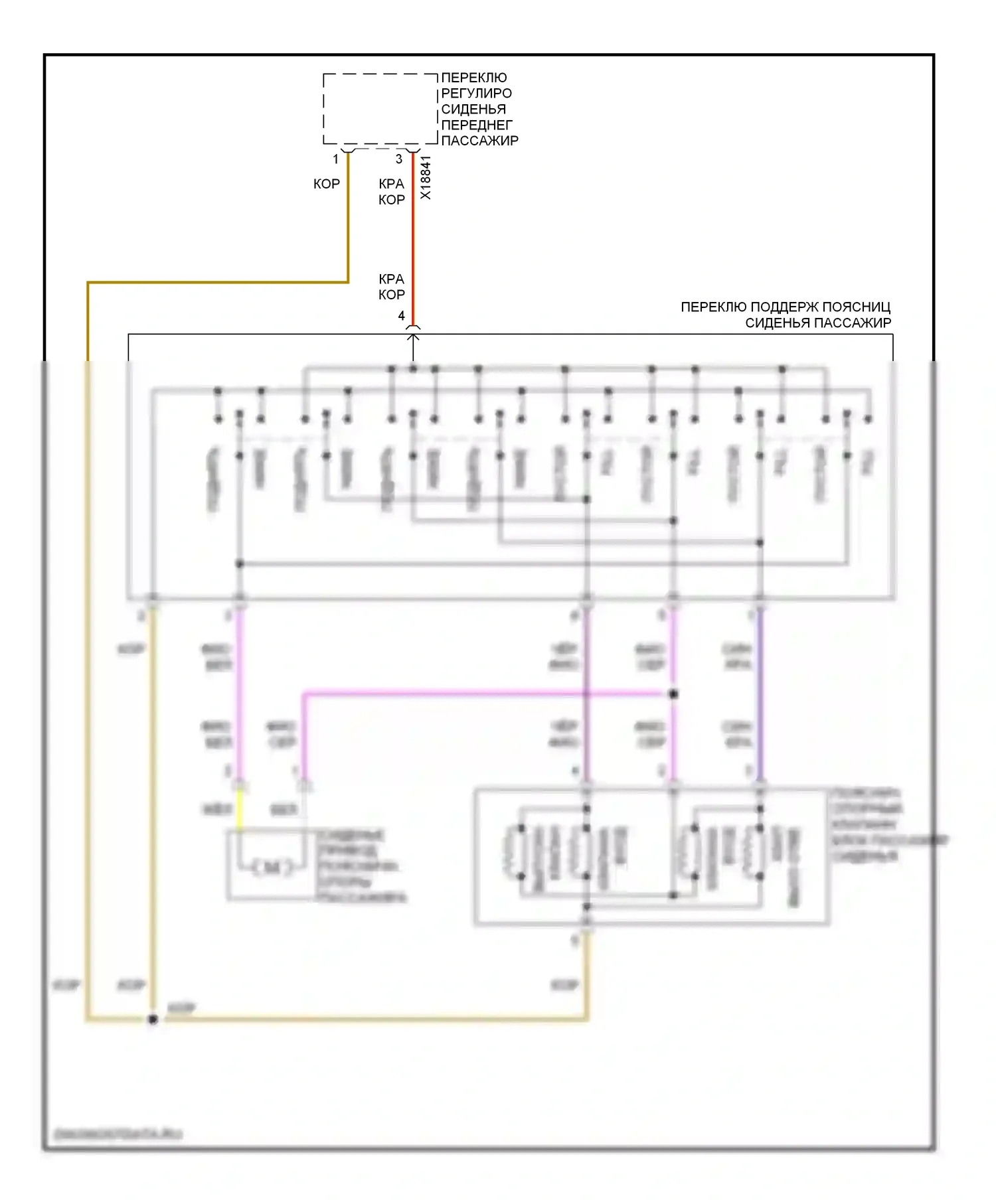 X5 BMW E53 (1999-2003): Поясничная электросхема пассажира 