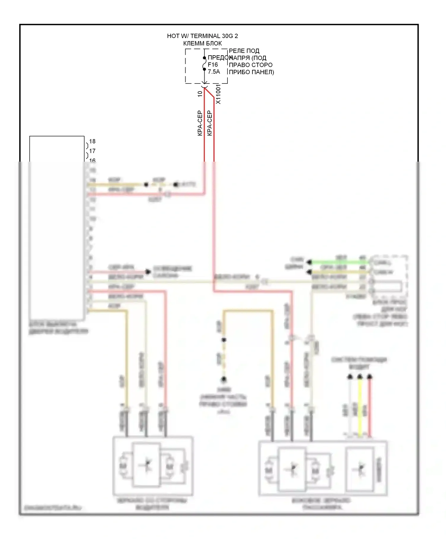 X5 BMW E70 рестайлинг (2010-2013): Управление зеркалами заднего вида электросхема соединений с функцией lin bus 