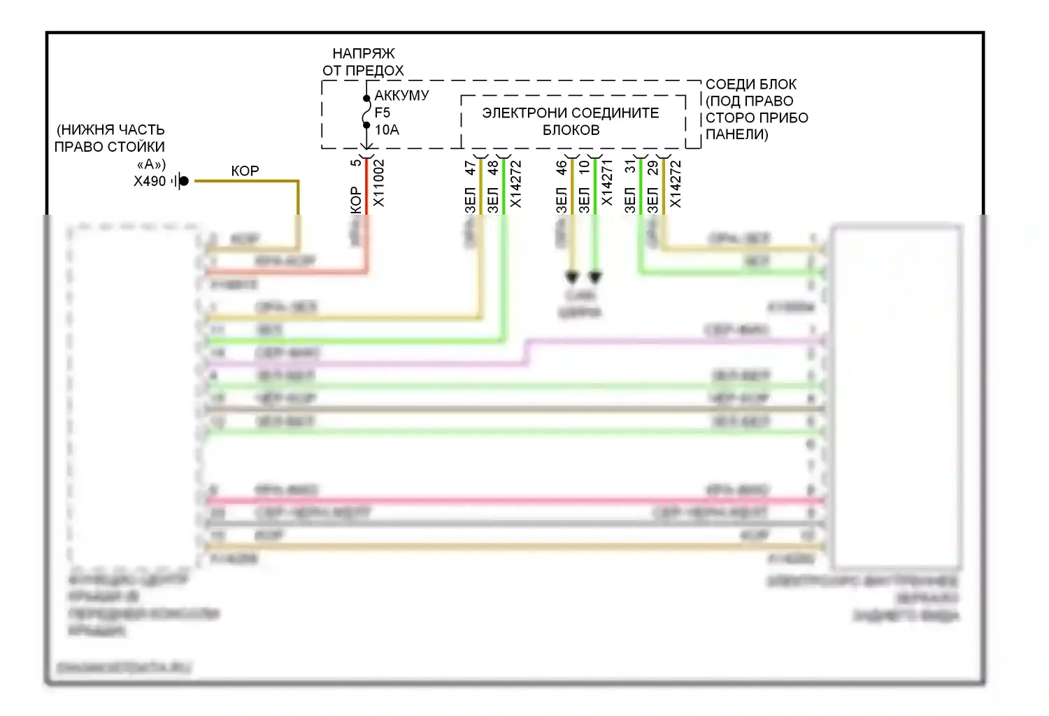X5 BMW E70 рестайлинг (2010-2013): Электросхема управления зеркалами заднего вида 