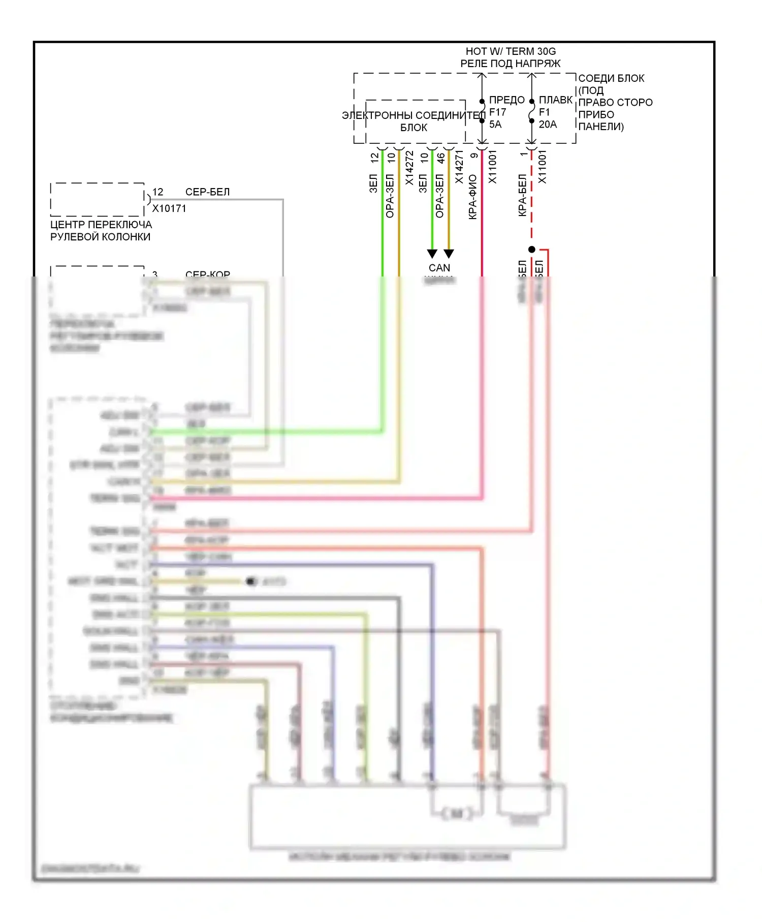 X5 BMW E70 (2006-2010): Электросхема памяти рулевой колонки 