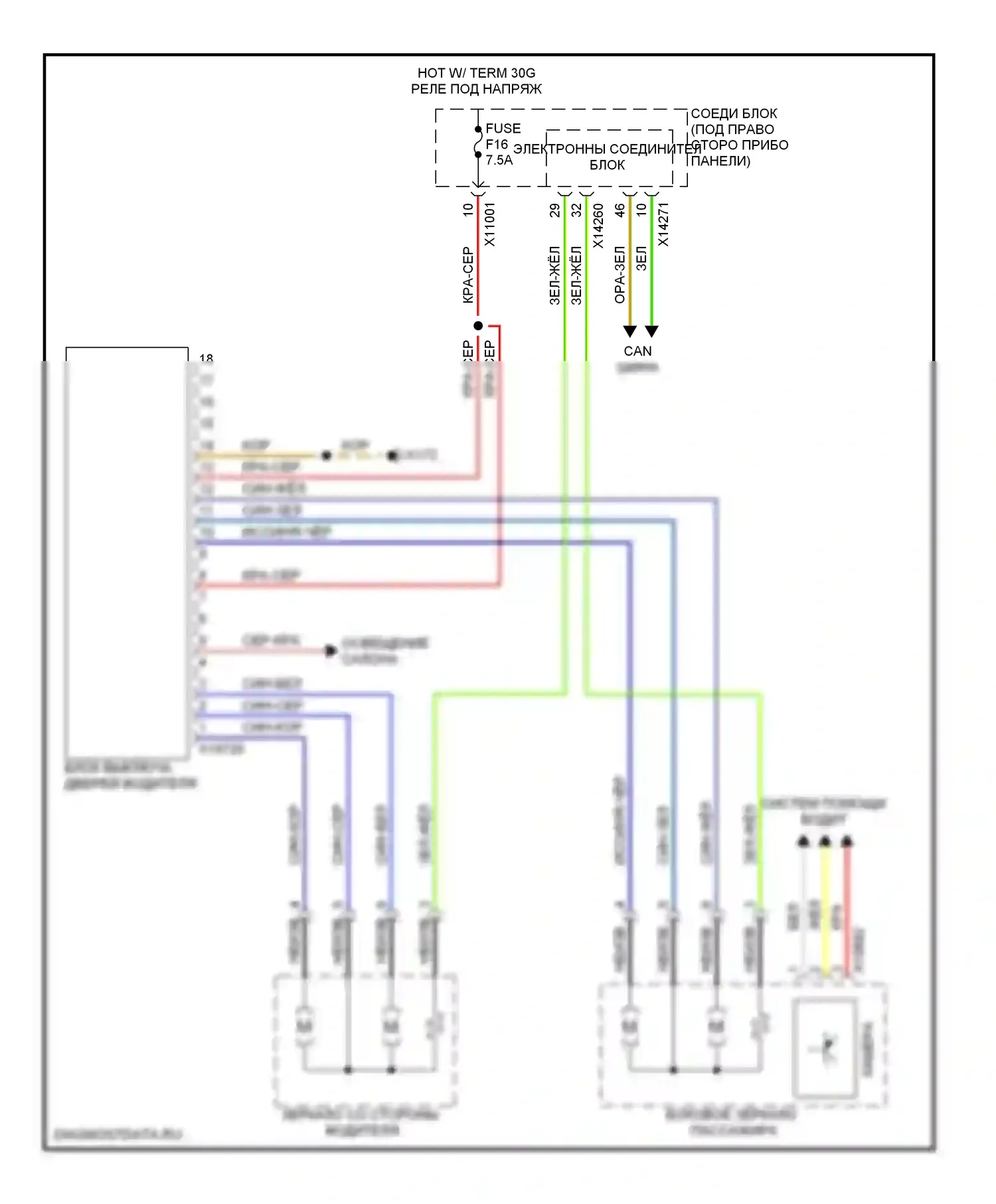 X5 BMW E70 (2006-2010): Управление зеркалами заднего вида электросхема, без функции lin bus 