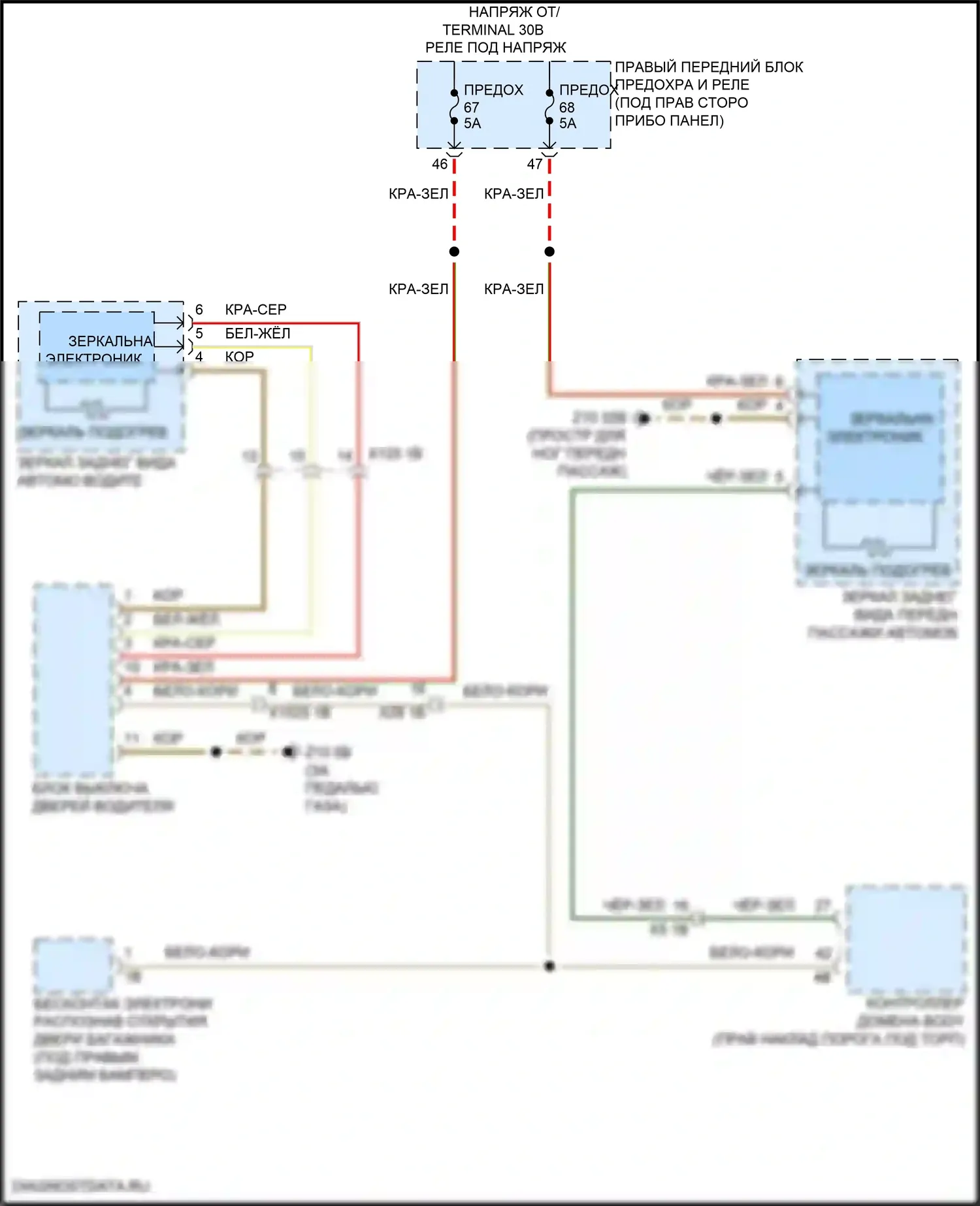 X5 BMW G05 рестайлинг (2023-2024): Электросхема обогреваемых зеркал 