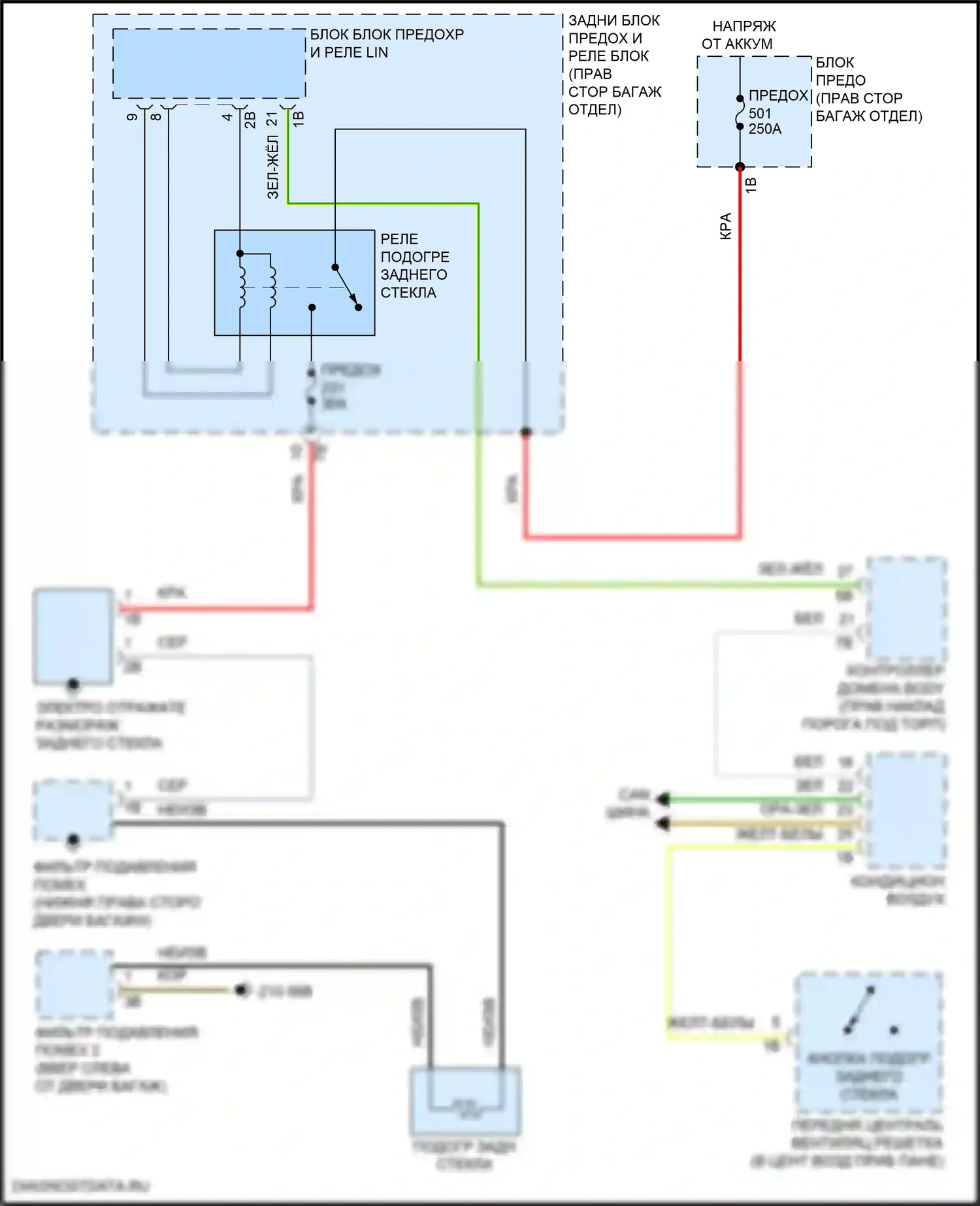 X5 BMW G05 рестайлинг (2023-2024): Электросхема заднего подогрева 