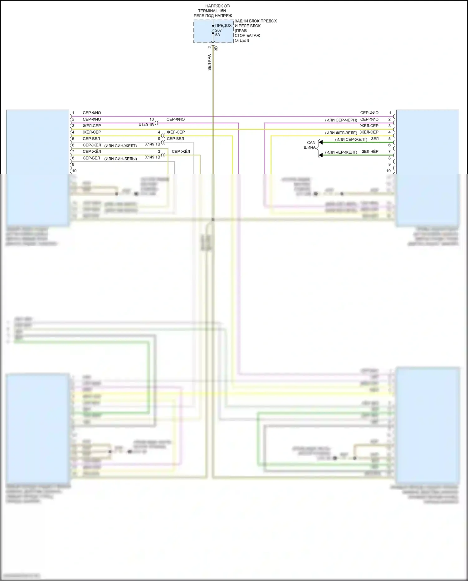 X5 BMW G05 рестайлинг (2023-2024): Электросхема контроля в слепой зоне с передним и задним радарными датчиками (2 из 2) 