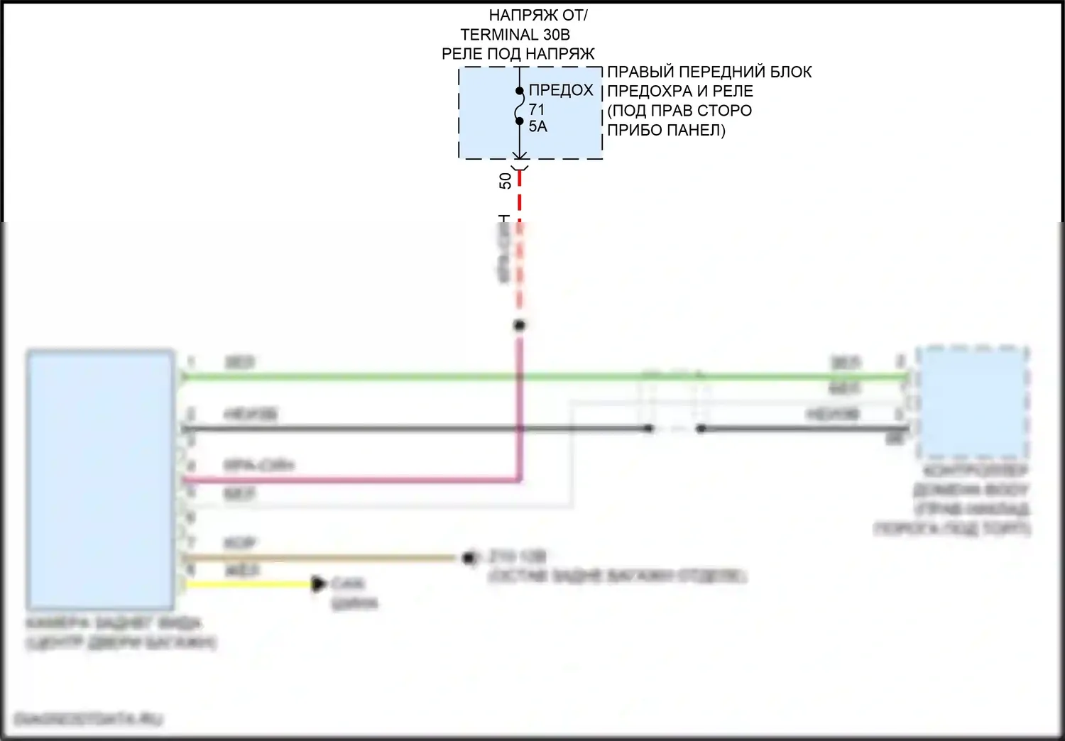X5 BMW G05 рестайлинг (2023-2024): Электросхема задней камеры 
