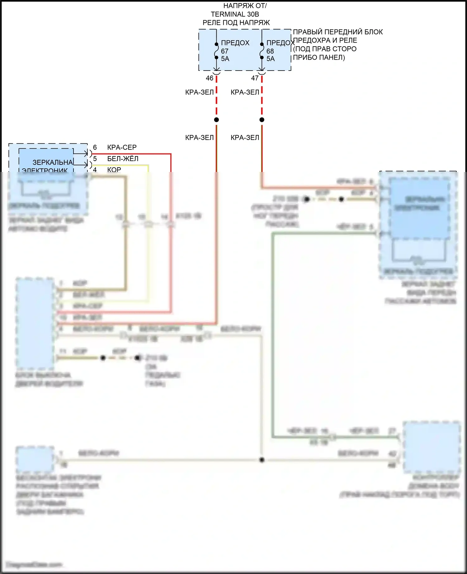 X5 BMW G18 рестайлинг (2023-2024): Электросхема обогреваемых зеркал 