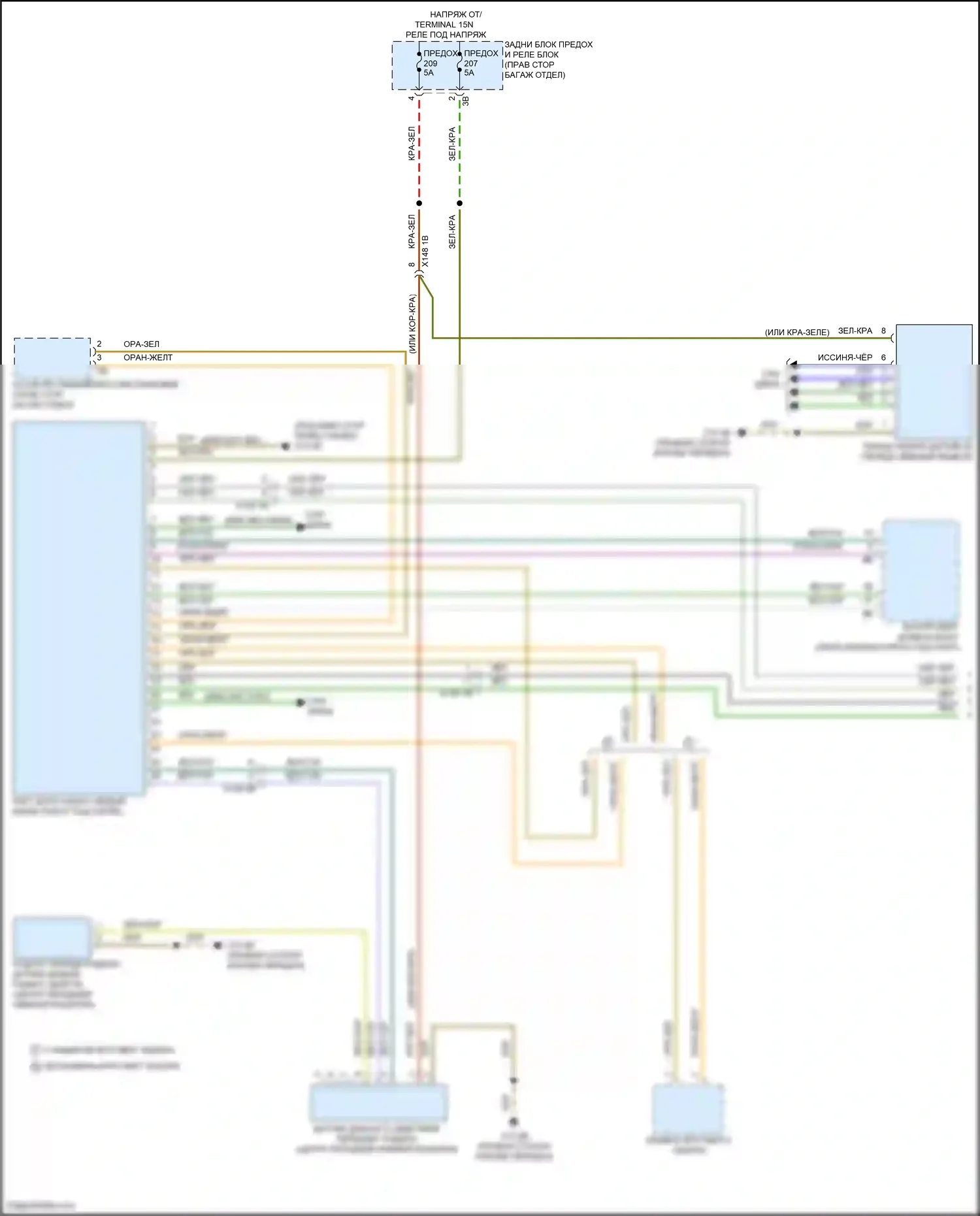 X5 BMW G18 рестайлинг (2023-2024): Электросхема контроля в слепой зоне с передним и задним радарными датчиками (1 из 2) 