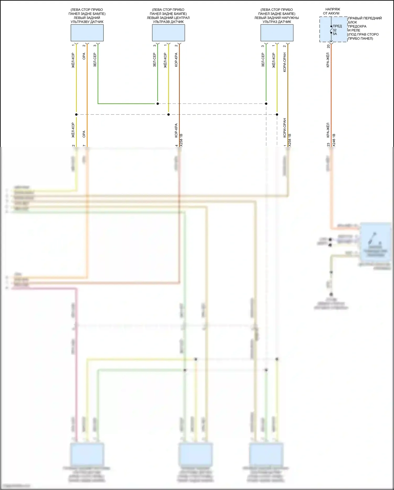 X5 BMW G18 рестайлинг (2023-2024): Электросхема парктроника, без парктроника и камеры кругового обзора (2 из 2) 
