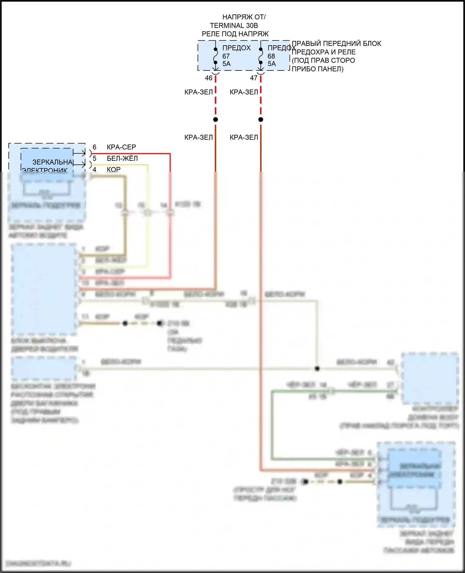 X5 BMW G18 (2022-2023): Электросхема обогреваемых зеркал 