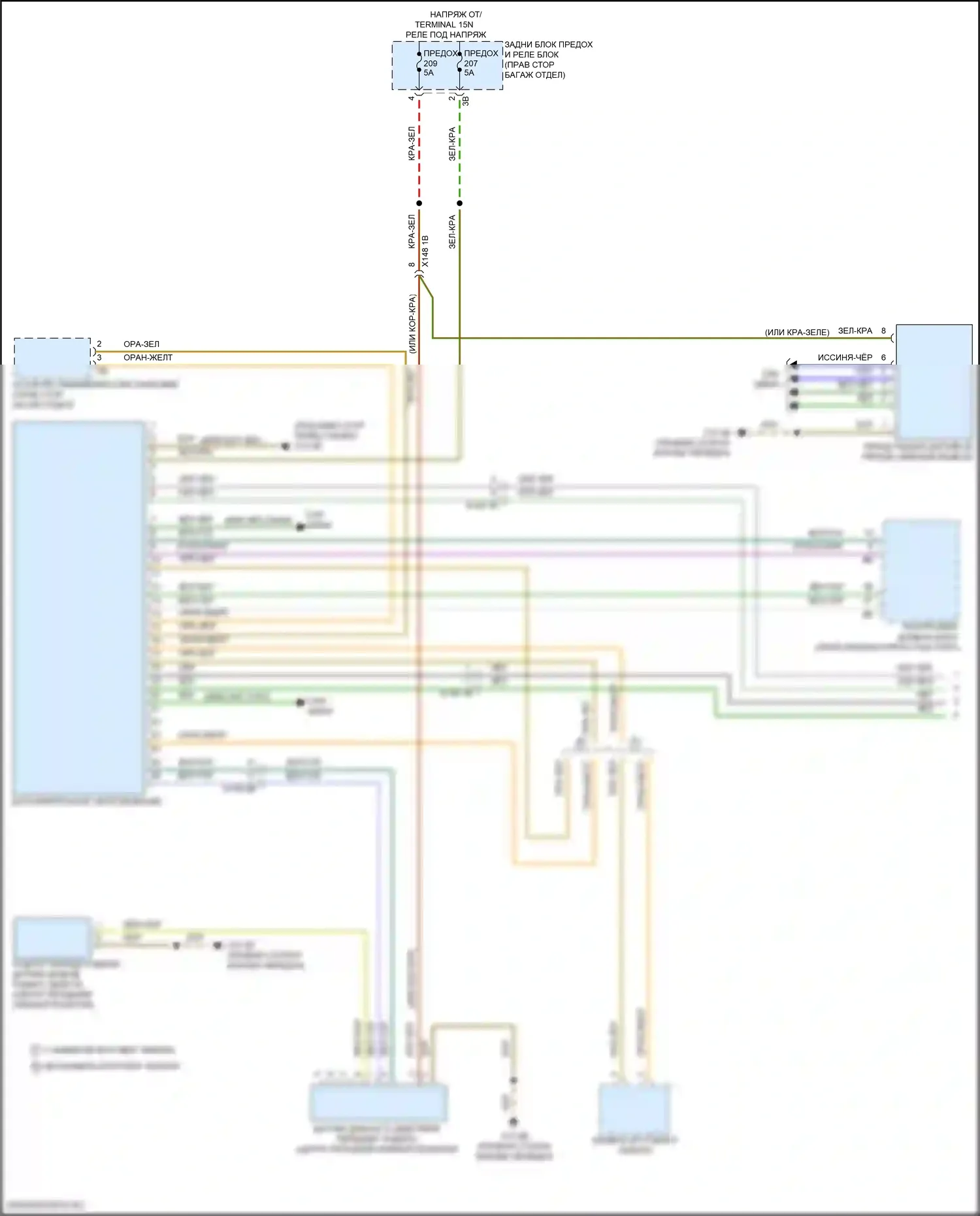 X5 BMW G18 (2022-2023): Электросхема контроля в слепой зоне с передним и задним радарными датчиками (1 из 2) 